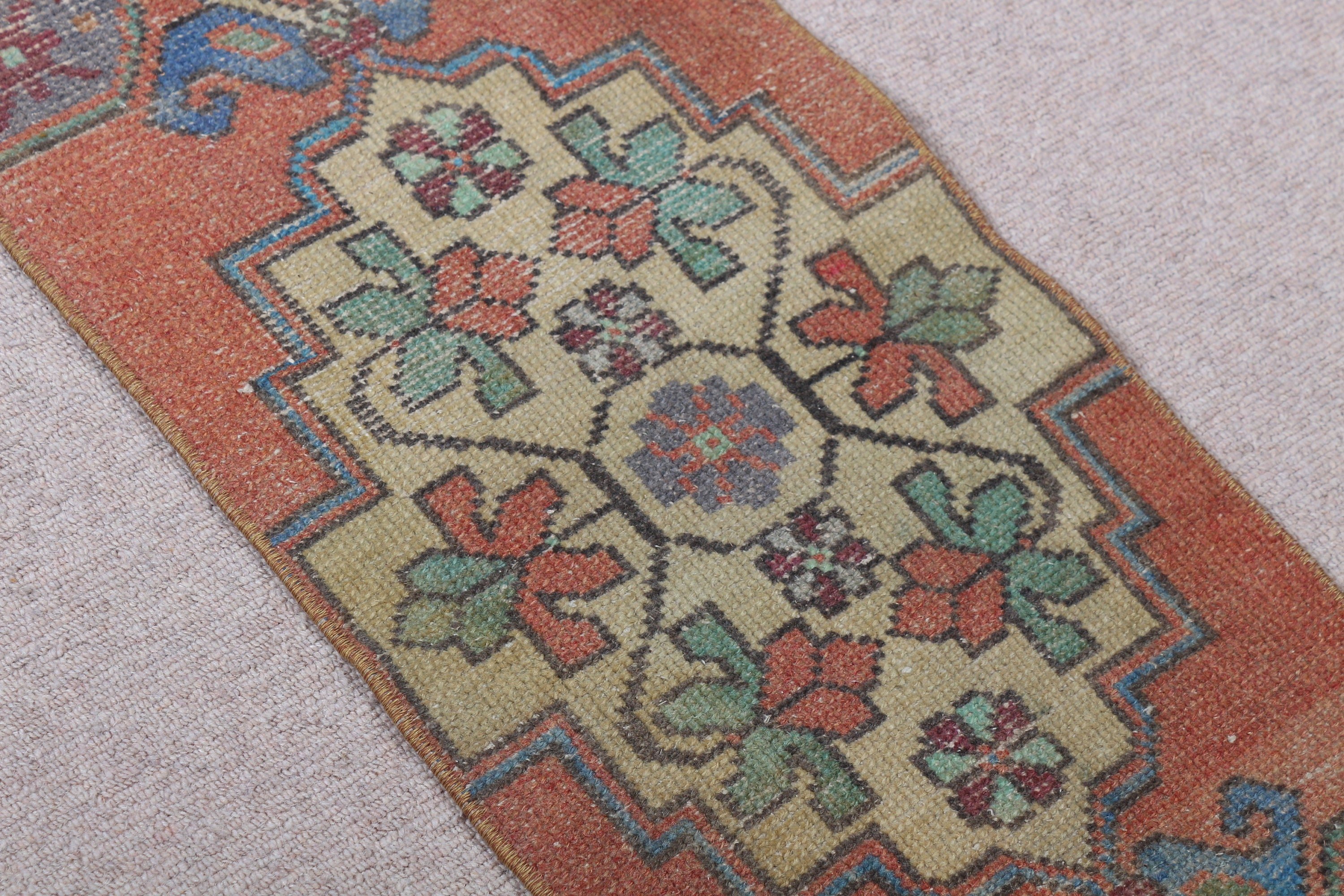 Antika Halı, Türk Halısı, El Dokuma Halı, Paspas Halısı, 1.3x3.5 ft Küçük Halı, Gri Yer Halısı, Yatak Odası Halısı, Vintage Halı