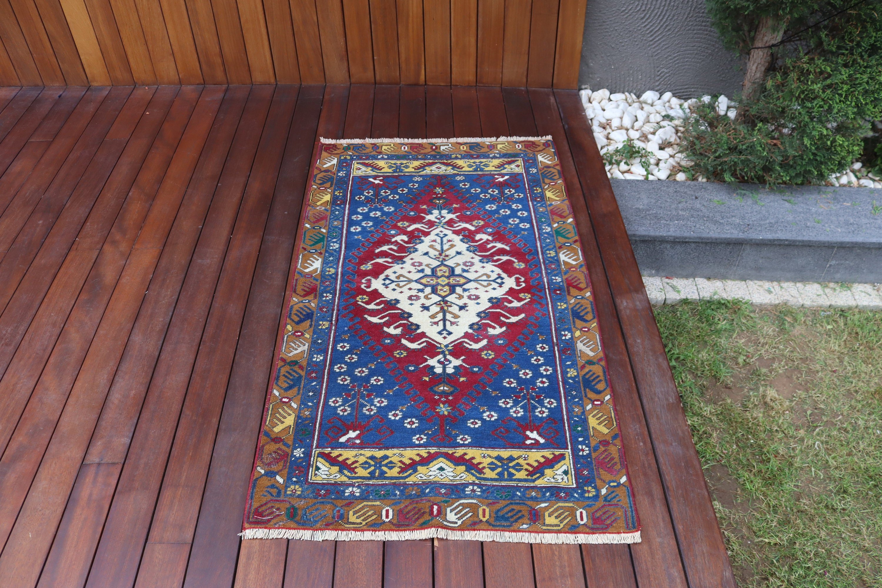 Banyo Halıları, Mavi Oushak Halıları, Yatak Odası Halısı, Türk Halıları, Küçük Boho Halıları, Nötr Halı, Vintage Halı, 2,6x4,6 ft Küçük Halılar, Mutfak Halısı