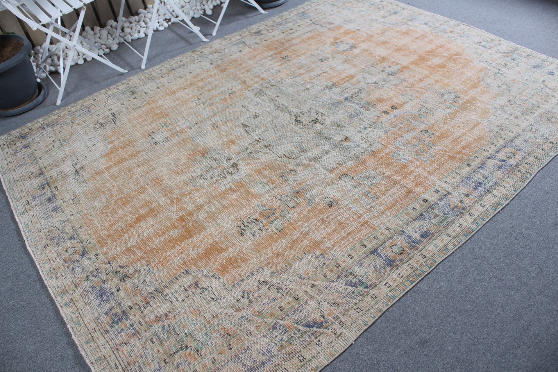 Bedroom Rug, Wool Rugs, Turkish Rugs, Eclectic Rug, Anatolian Rug, Dining Room Rugs, 6.3x8.6 ft Large Rug, Vintage Rug, Orange Wool Rugs