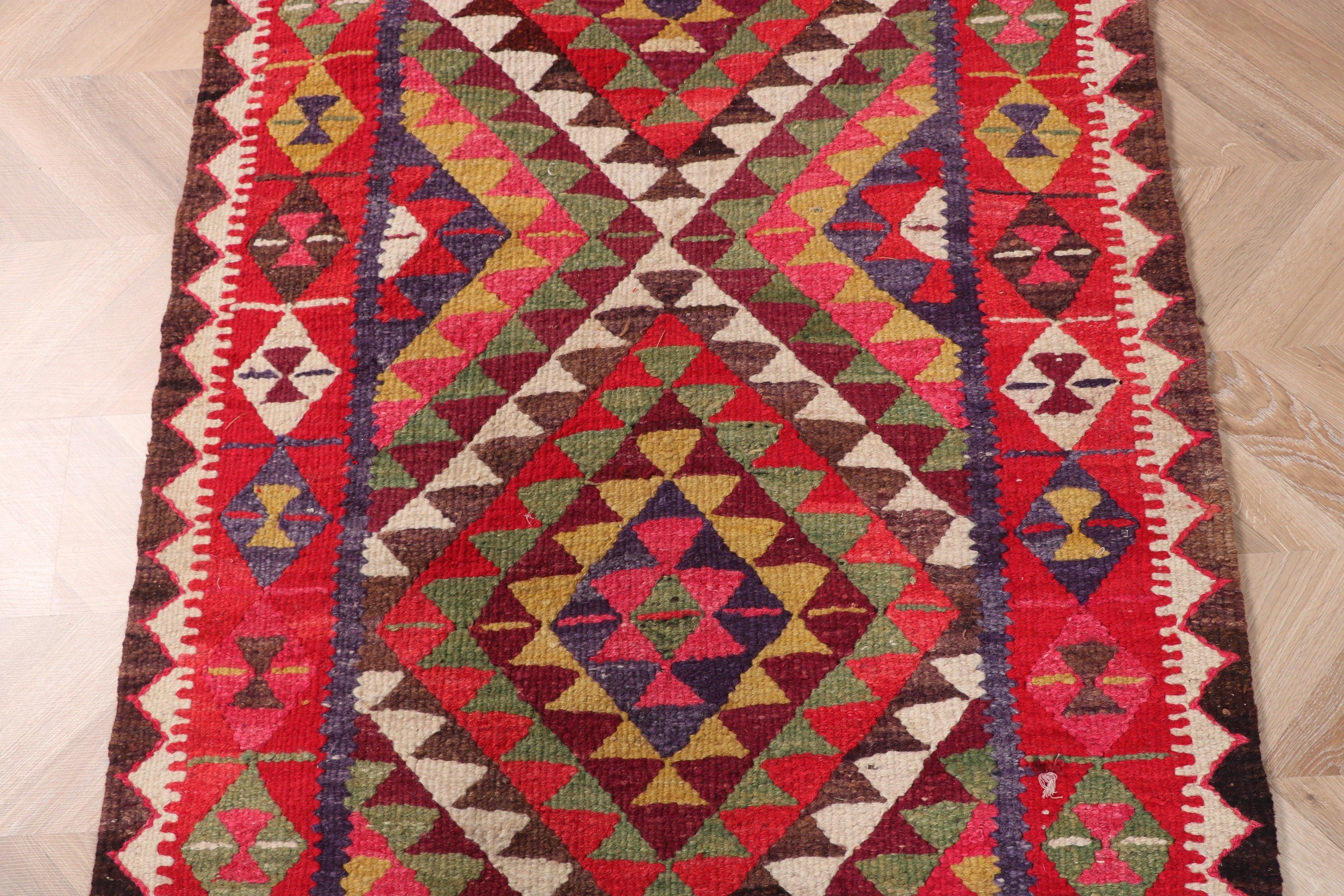 Turkish Rug, Long Runner Rug, Vintage Rug, Cool Rug, Rugs for Corridor, Rainbow Handwoven Rugs, Neutral Rugs, 3.1x9.4 ft Runner Rug