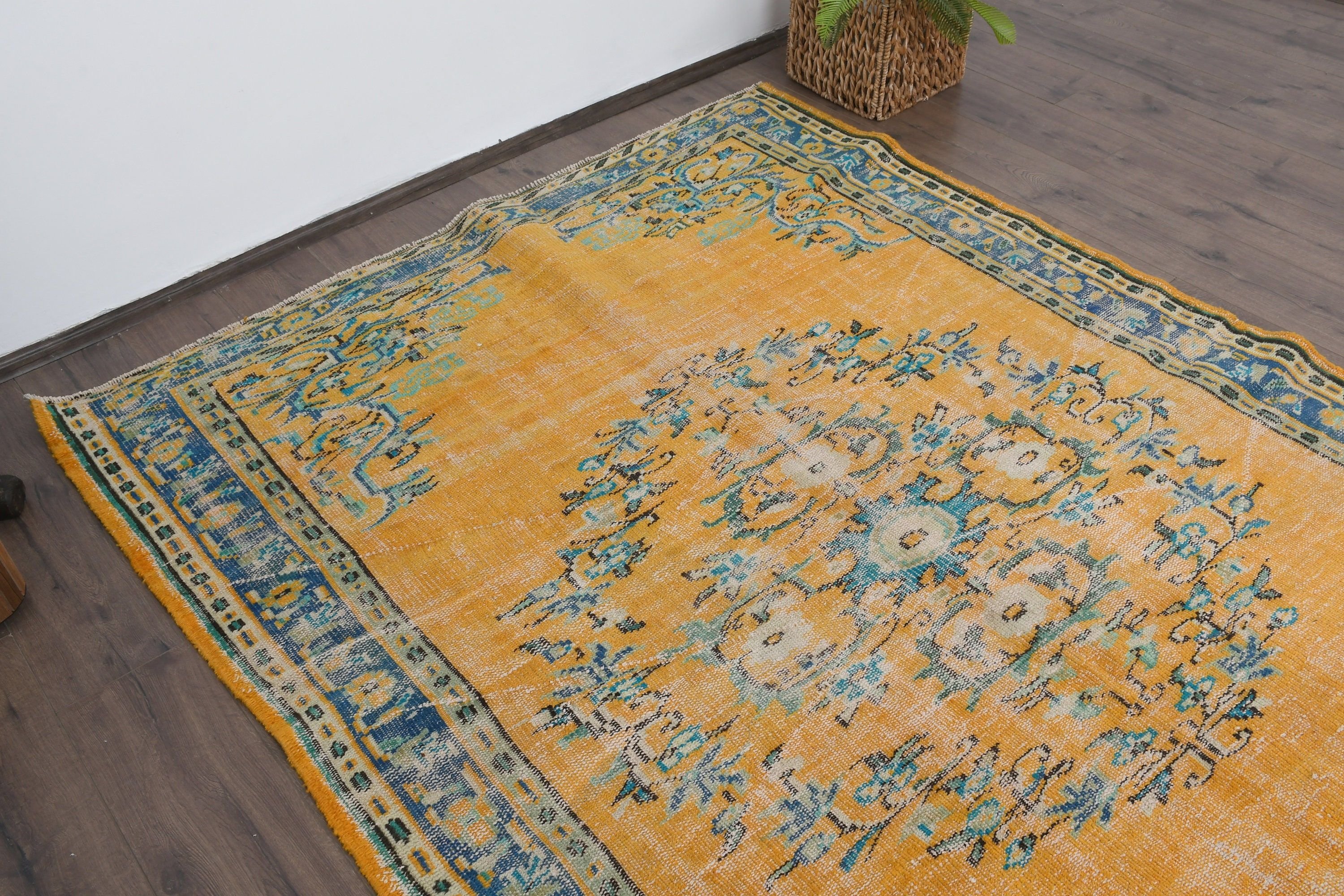 Bedroom Rug, Turkish Rugs, Vintage Decor Rug, Vintage Rugs, Oushak Rugs, 5.4x7.6 ft Large Rugs, Yellow Kitchen Rugs, Salon Rugs, Floor Rug