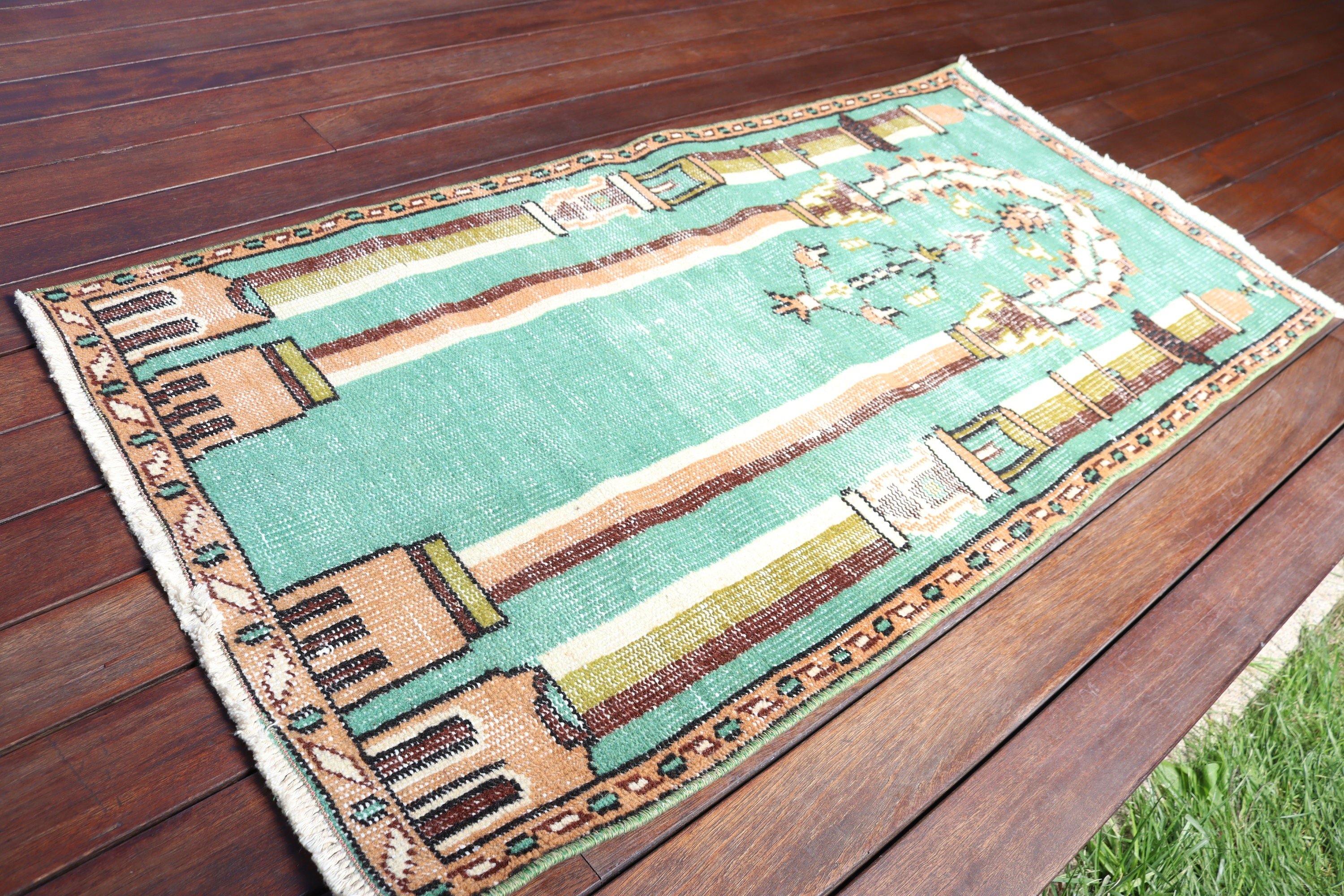 Vintage Rug, Turkish Rugs, Boho Rug, 2.3x4.6 ft Small Rugs, Door Mat Rug, Handwoven Rug, Green Anatolian Rug, Moroccan Rug, Car Mat Rugs