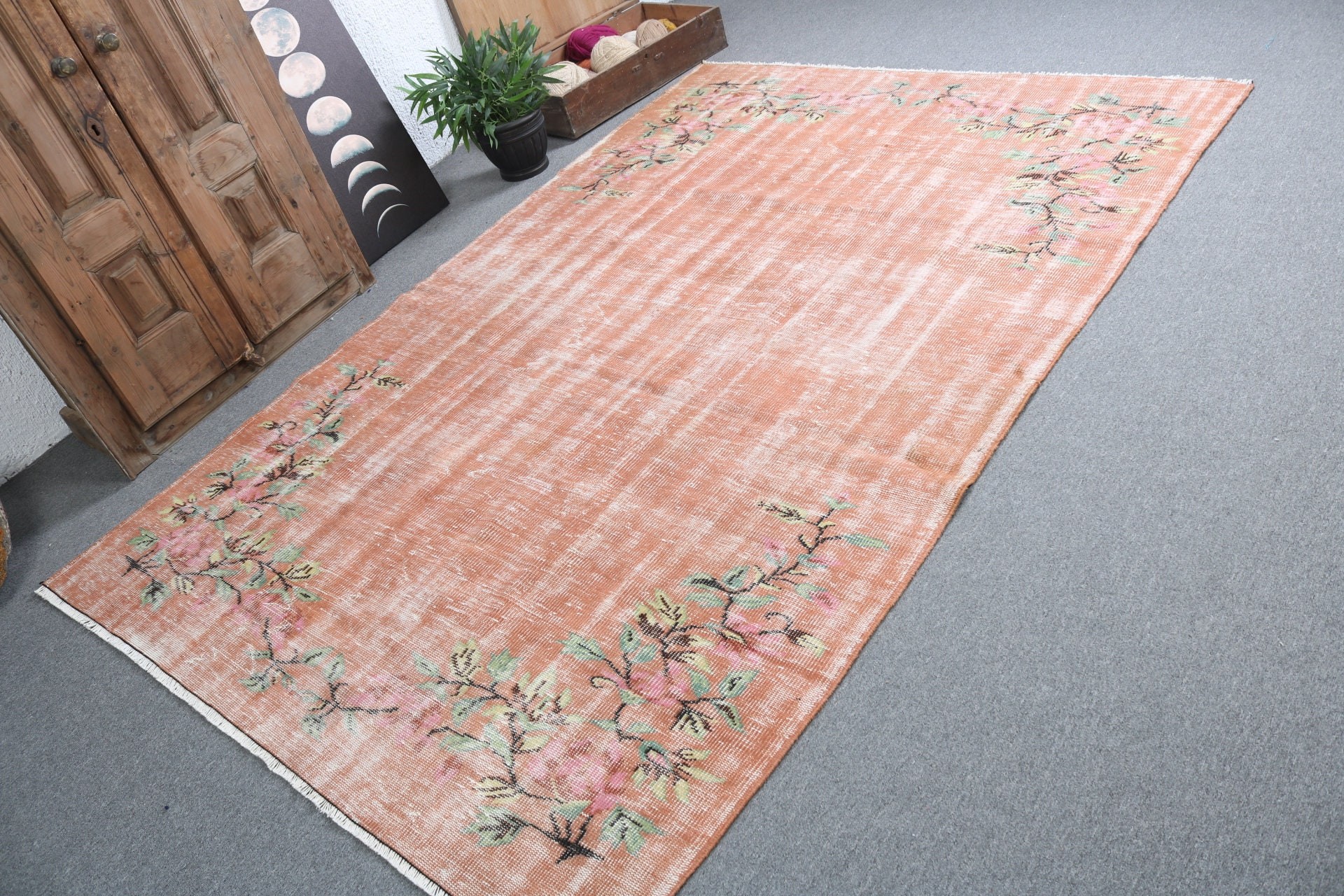 Orange Anatolian Rug, Vintage Rugs, 5.5x8.5 ft Large Rug, Floor Rug, Turkish Rugs, Large Vintage Rug, Dining Room Rug, Luxury Rug