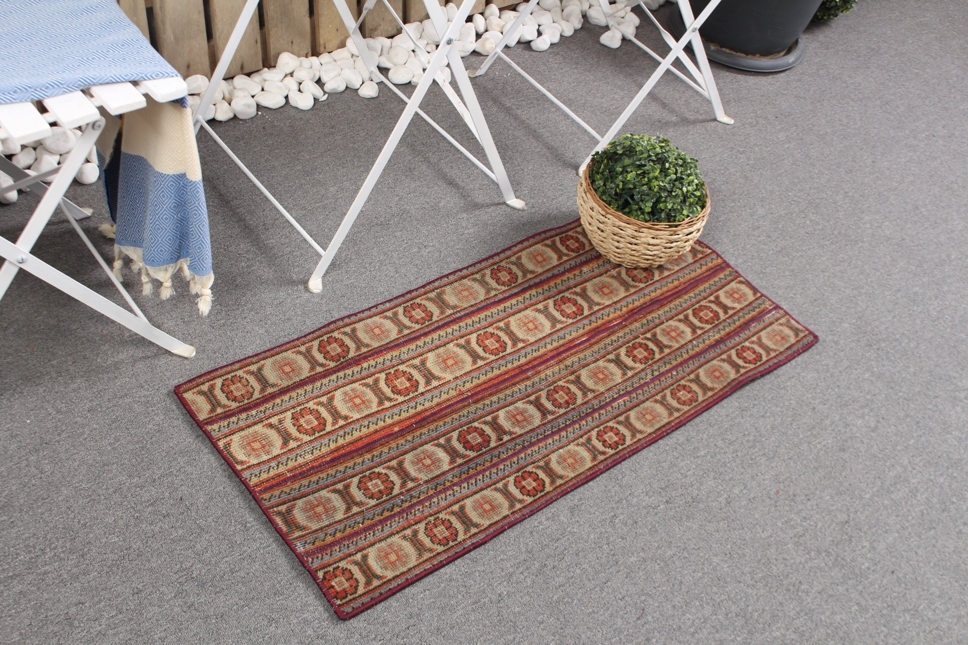 Natural Rug, Orange Floor Rug, Home Decor Rugs, Oriental Rug, Vintage Rug, Kitchen Rugs, 1.5x3.1 ft Small Rug, Bedroom Rug, Turkish Rug