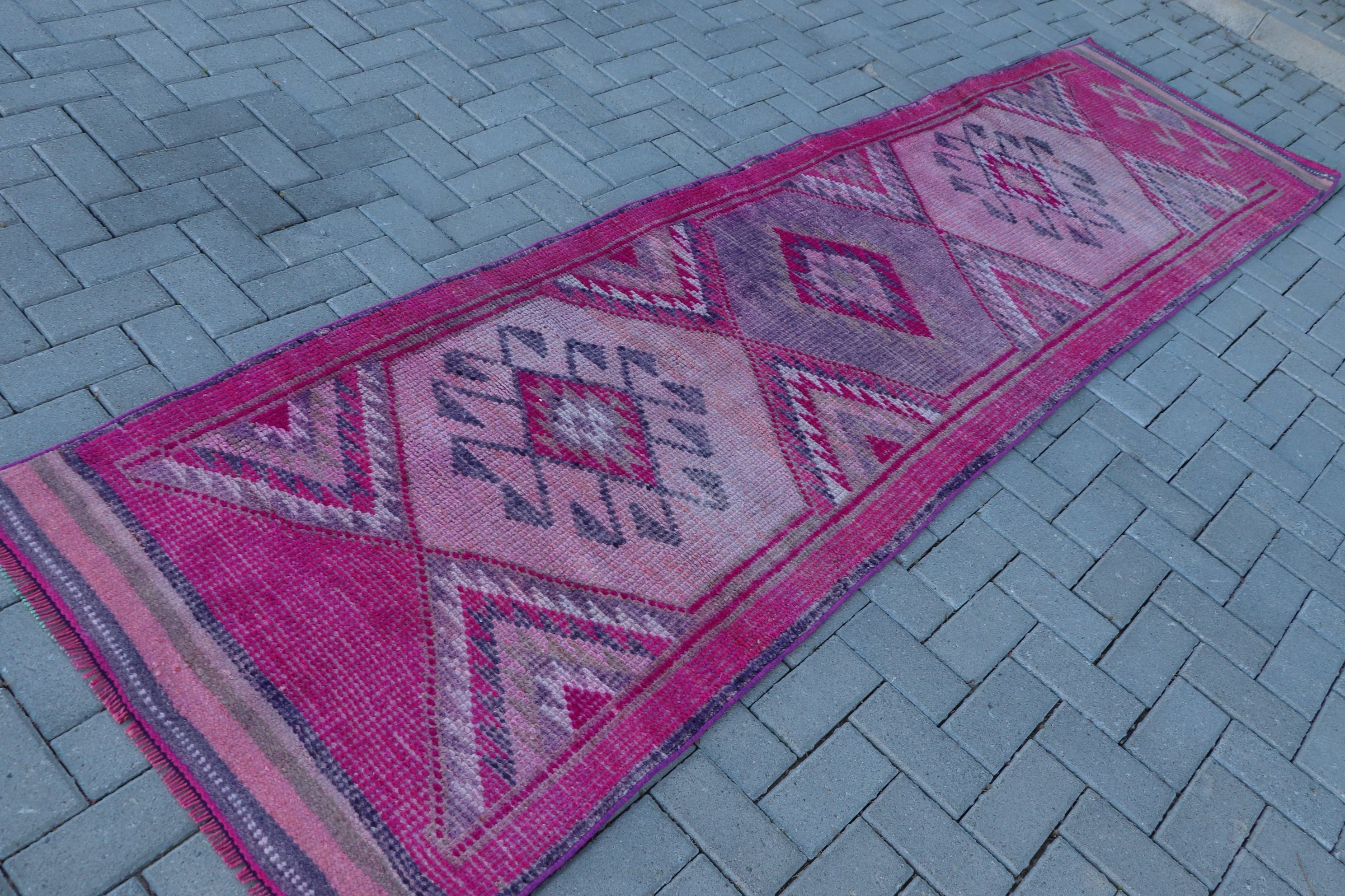 Bohemian Rug, Vintage Rug, Corridor Rugs, 2.9x10.7 ft Runner Rugs, Hallway Rug, Turkish Rug, Kitchen Rug, Floor Rug, Pink Oriental Rugs