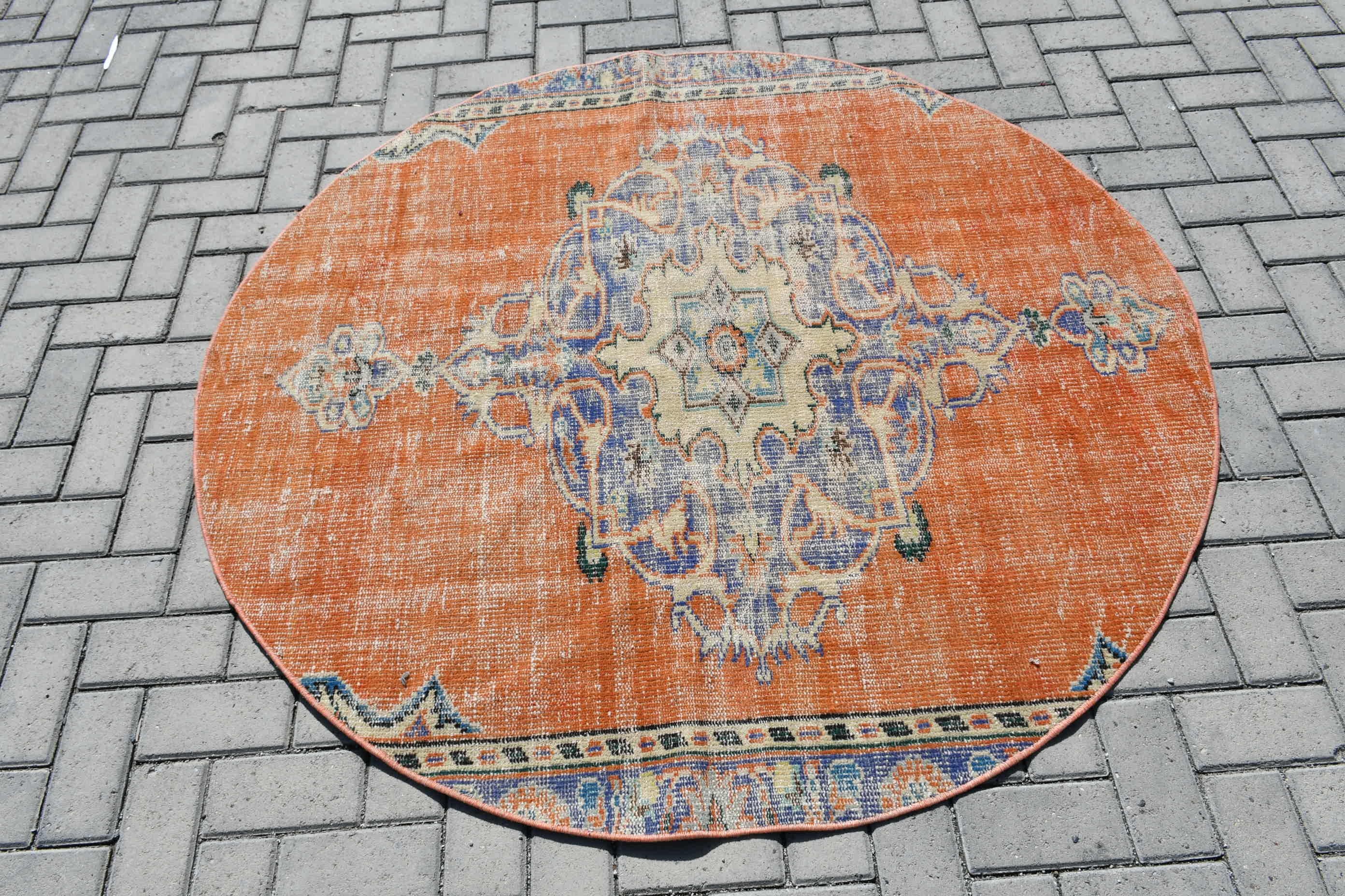 Cool Rugs, Kitchen Rug, Turkish Rugs, Rugs for Indoor, Oushak Rug, 5.1x5.3 ft Area Rug, Vintage Rug, Nursery Rug, Blue Anatolian Rugs