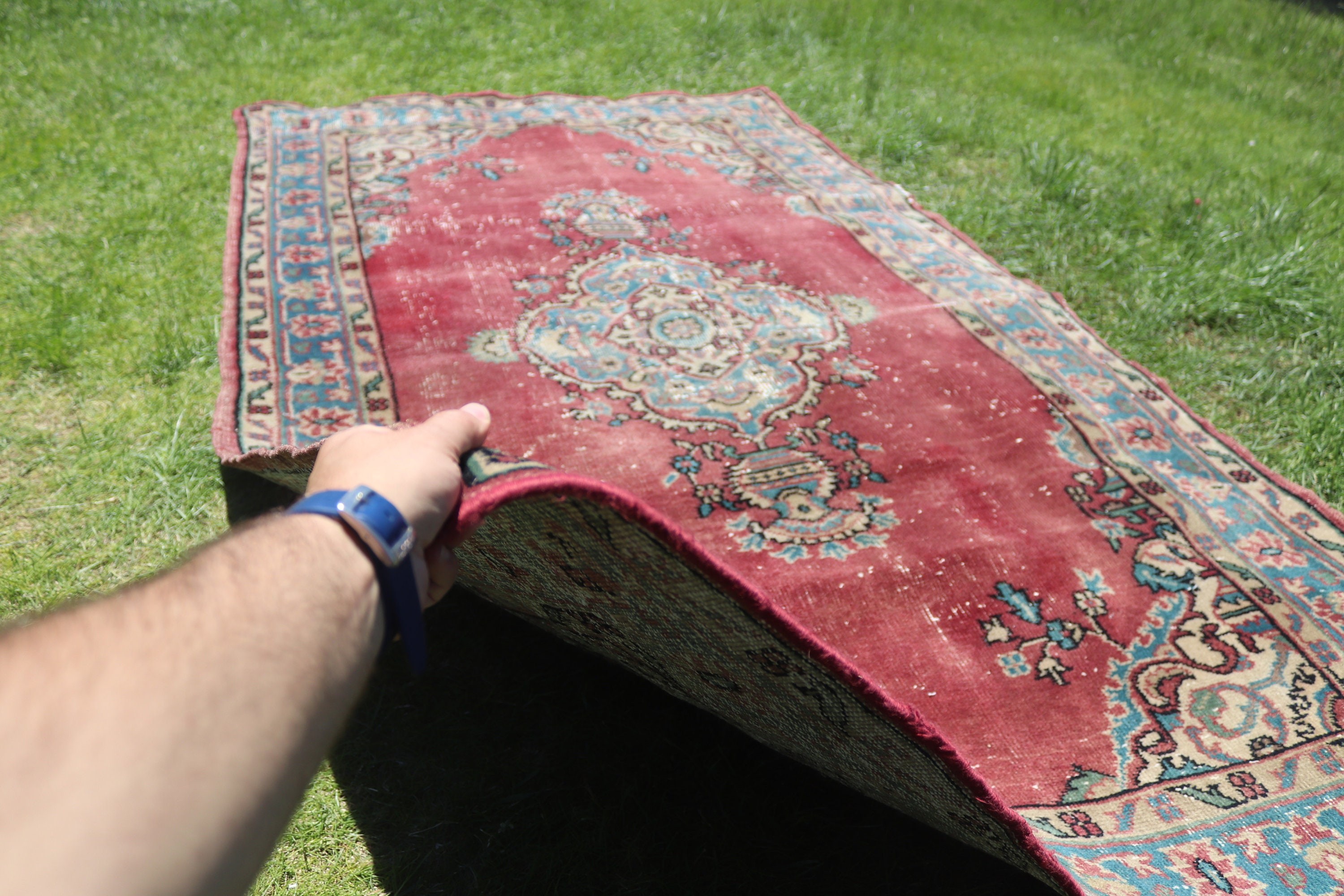 Yer Halısı, Düz Dokuma Halılar, Vintage Halı, Oturma Odası Halısı, 3,8x7 ft Alan Halısı, Türk Halısı, Yatak Odası Halıları, Mavi Antika Halı, Mutfak Halıları