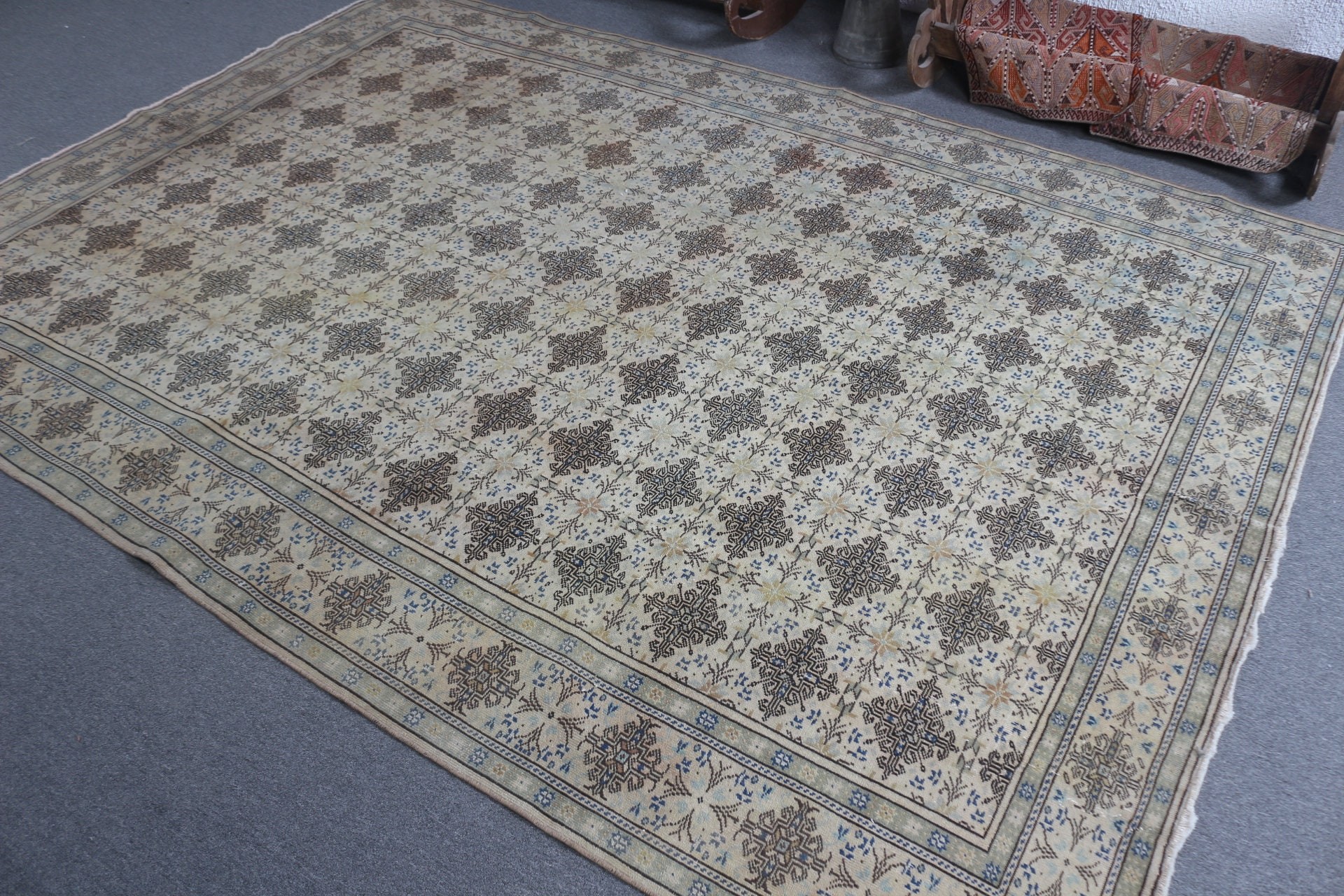 Vintage Halı, Yeşil 6.7x9.3 ft Büyük Halı, Salon Halısı, Salon Halıları, Mutfak Halısı, Türk Halısı, Yatak Odası Halıları, Sanat Halısı, Yün Halı