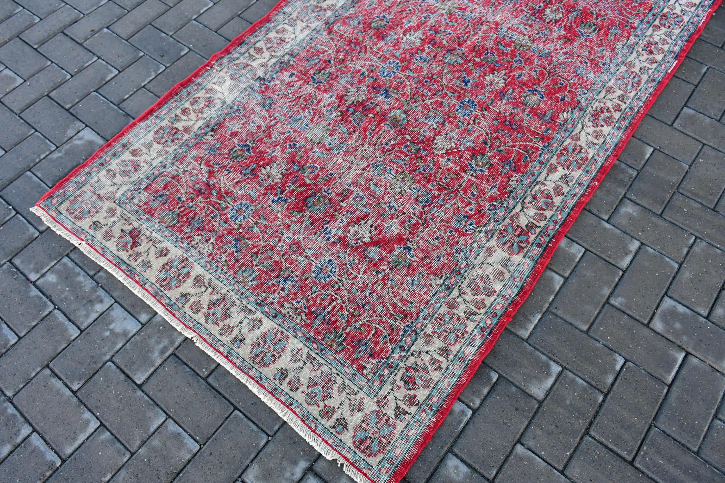 Red Cool Rug, Kitchen Rug, Anatolian Rug, Living Room Rug, Turkish Rug, Floor Rug, 3.9x6.9 ft Area Rug, Vintage Rug, Rugs for Indoor