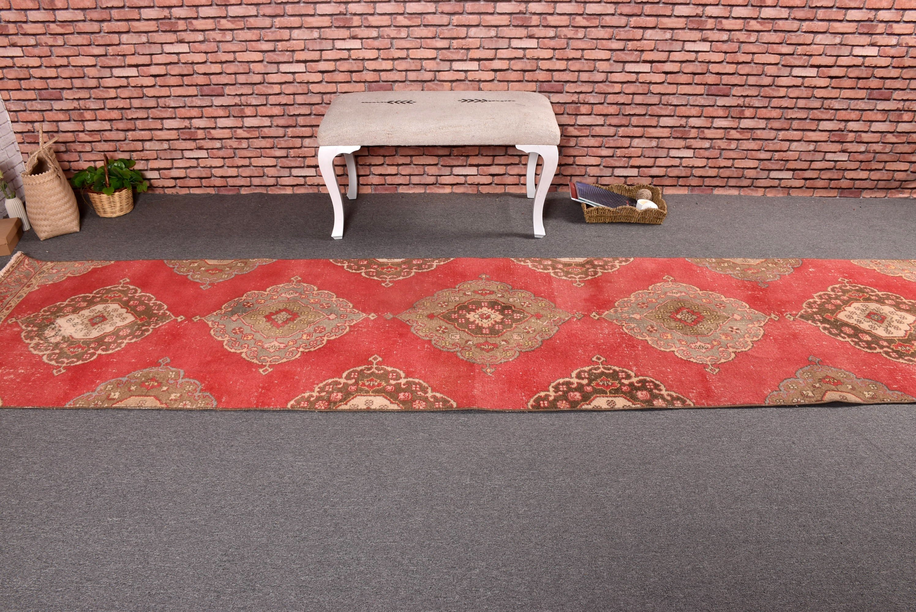 Modern Rug, Turkish Rug, Long Runner Rug, Beni Ourain Runner Rugs, Vintage Rug, Red Oriental Rugs, 2.9x12.1 ft Runner Rugs, Oriental Rug