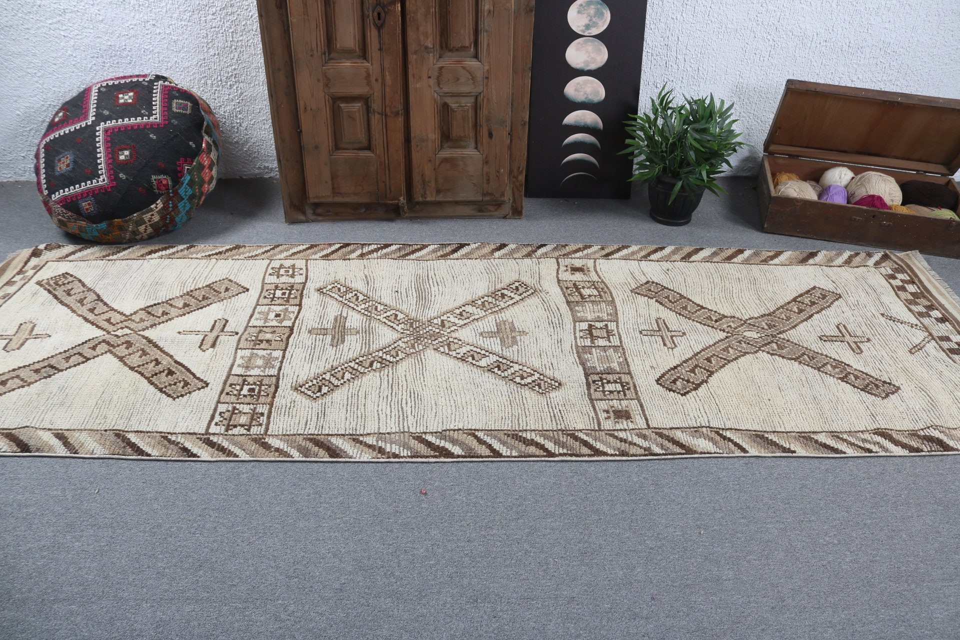 Vintage Runner Rugs, Beige Floor Rug, 3.3x10.5 ft Runner Rug, Antique Rug, Beni Ourain Runner Rug, Vintage Rug, Turkish Rugs, Wool Rug