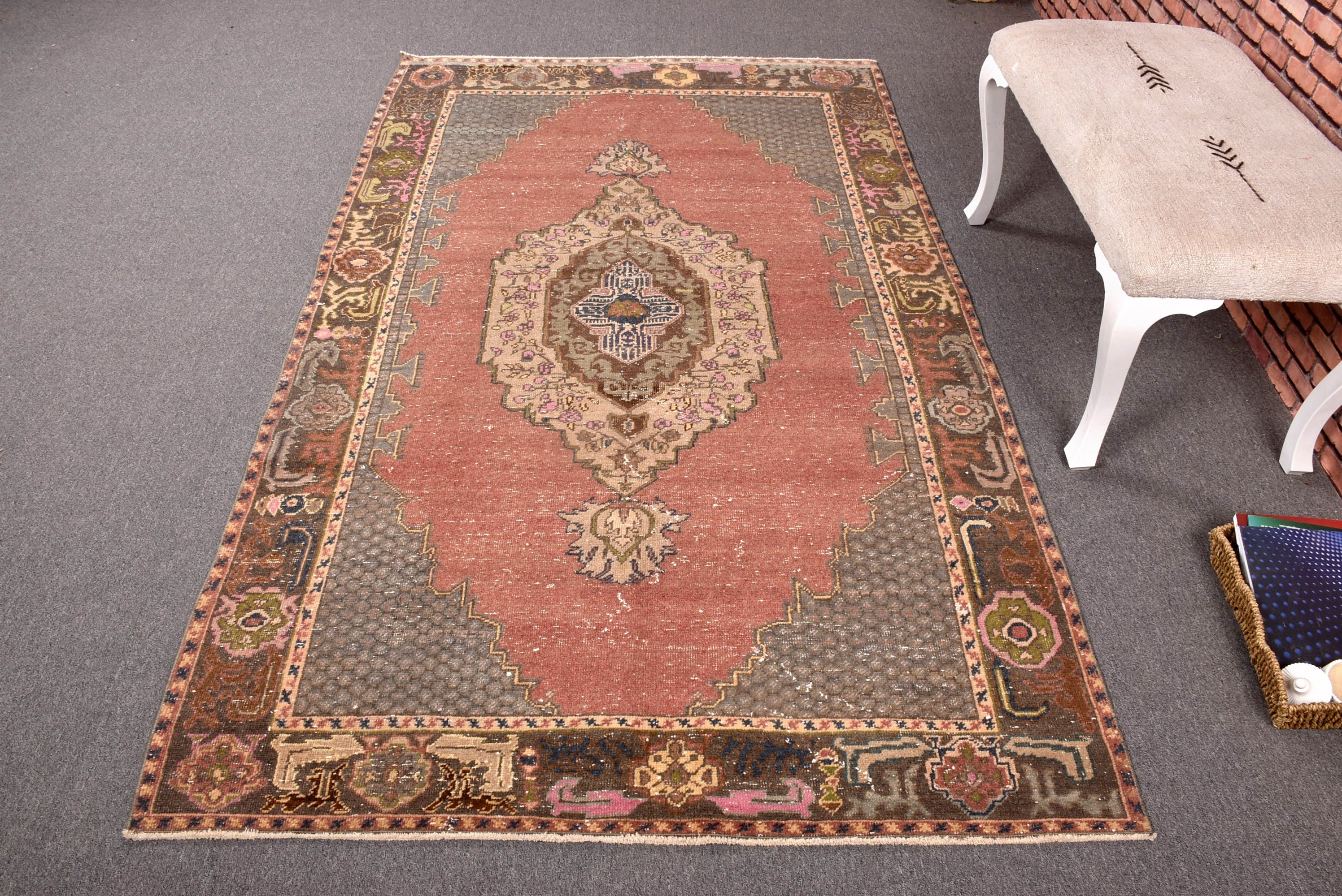 Kırmızı Ev Dekor Halısı, Boho Alan Halısı, Vintage Halı, Boho Halıları, Yer Halıları, 4.5x7.9 ft Alan Halıları, Türk Halısı, Oturma Odası Halıları, Alan Halıları