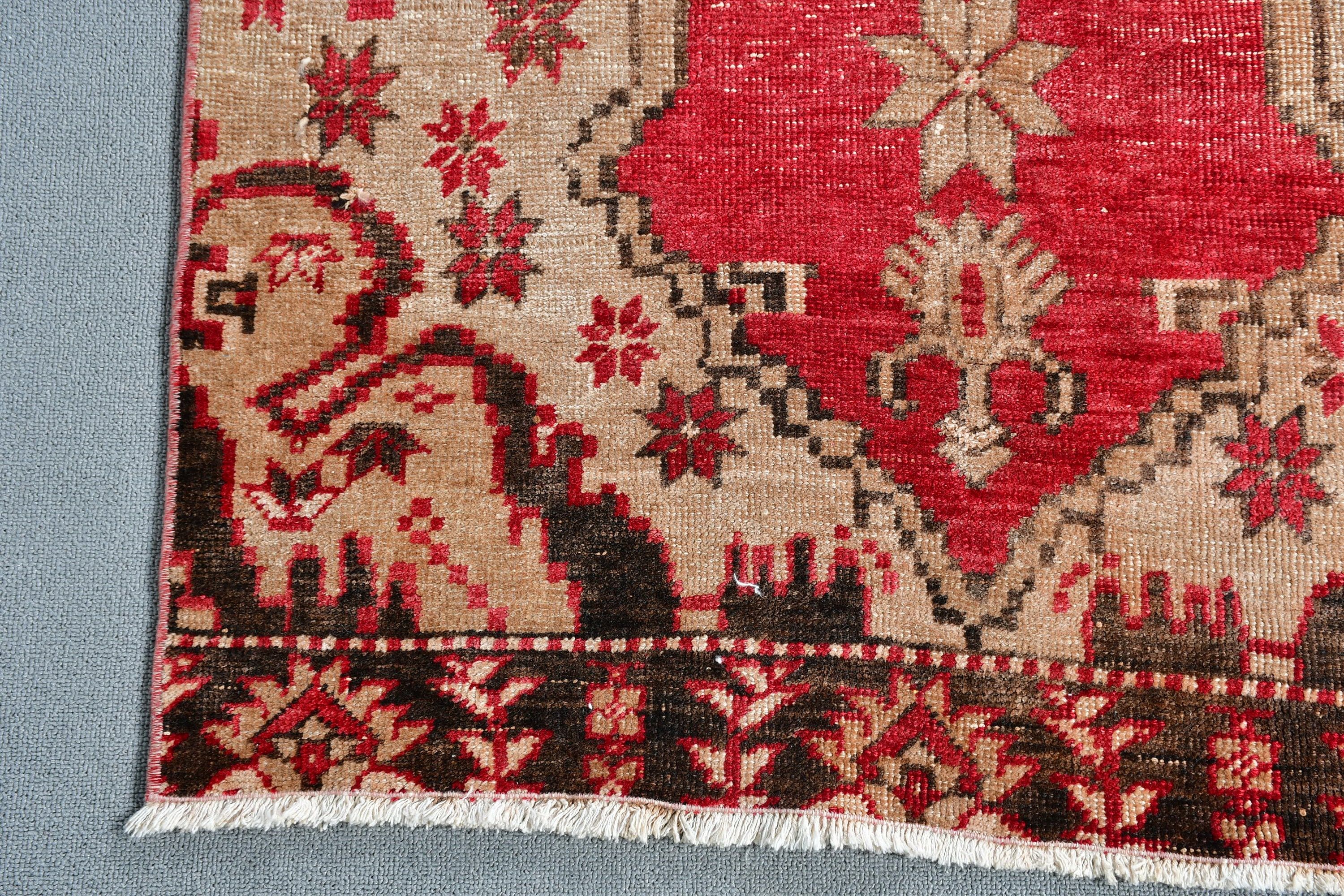 Oushak Rug, Red  3x11 ft Runner Rug, Corridor Rugs, Hallway Rug, Wool Rugs, Rugs for Runner, Turkish Rug, Vintage Rug