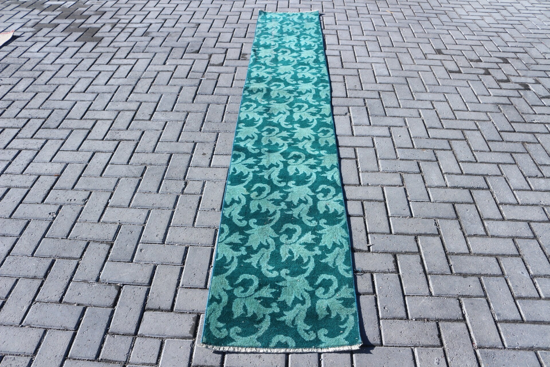 Green Kitchen Rug, 1.7x10.3 ft Runner Rug, Anatolian Rugs, Turkish Rugs, Corridor Rugs, Rugs for Corridor, Vintage Rug, Bedroom Rugs