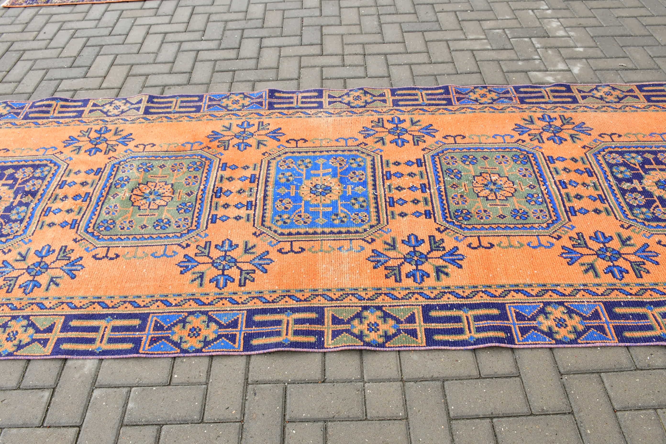 Vintage Rugs, Corridor Rug, Turkish Rug, Floor Rugs, Rugs for Hallway, Kitchen Rug, 4.2x11.5 ft Runner Rug, Orange Oushak Rugs, Art Rug