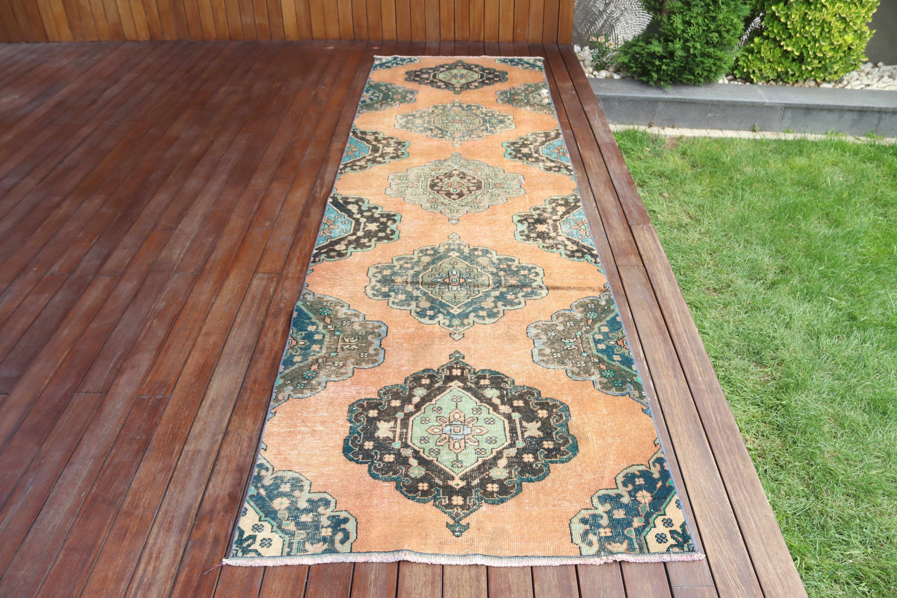 Türk Halısı, 3.2x11.5 ft Koşucu Halısı, Merdiven Halısı, Vintage Halı, Bronz Geometrik Halı, Yer Halıları, Fas Halıları, Beni Ourain Koşucu Halısı