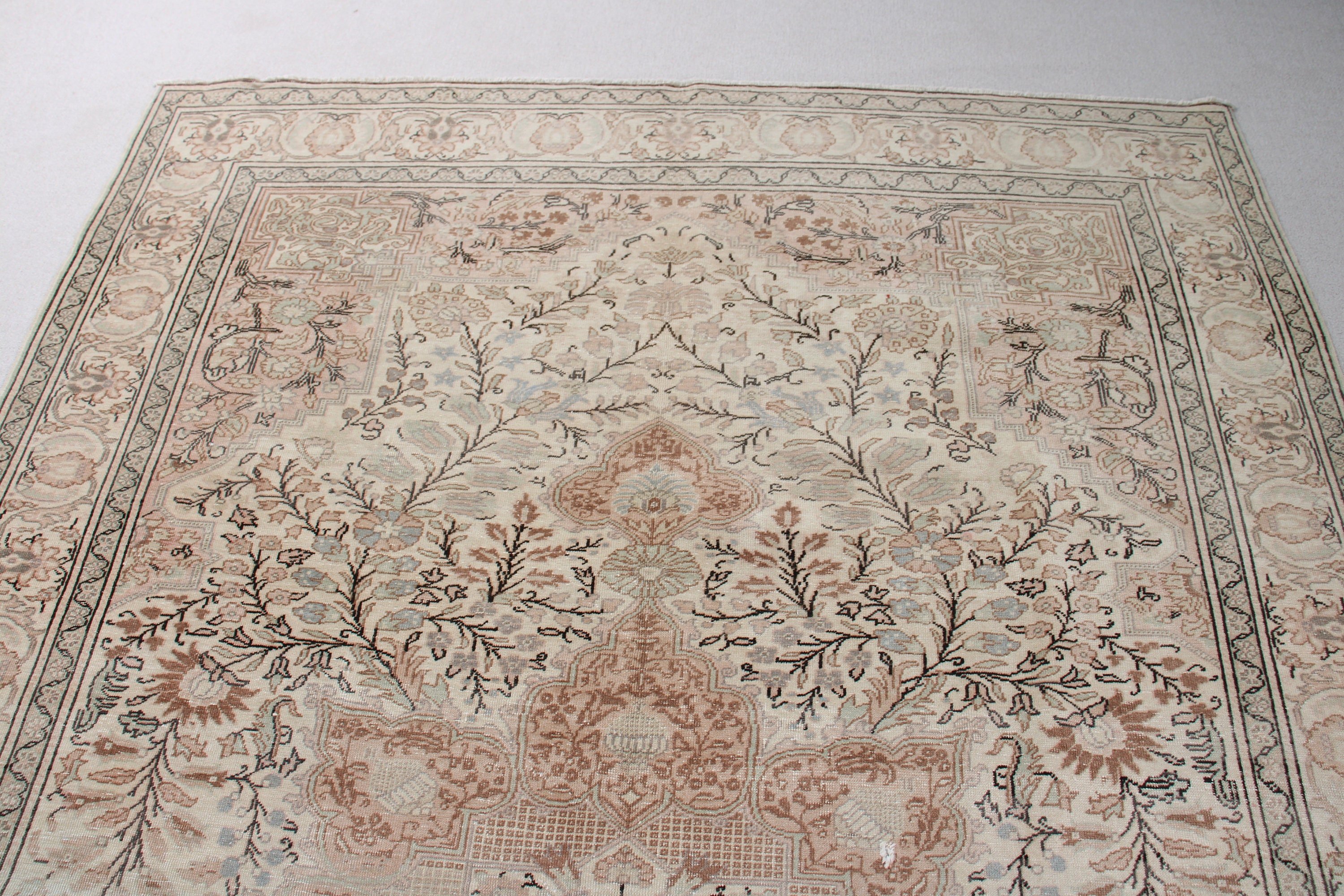 Büyük Vintage Halılar, 6.4x9.4 ft Büyük Halı, Yün Halı, Mutfak Halısı, Lüks Halı, Türk Halıları, Bej Yün Halı, Vintage Halılar, Büyük Boho Halı