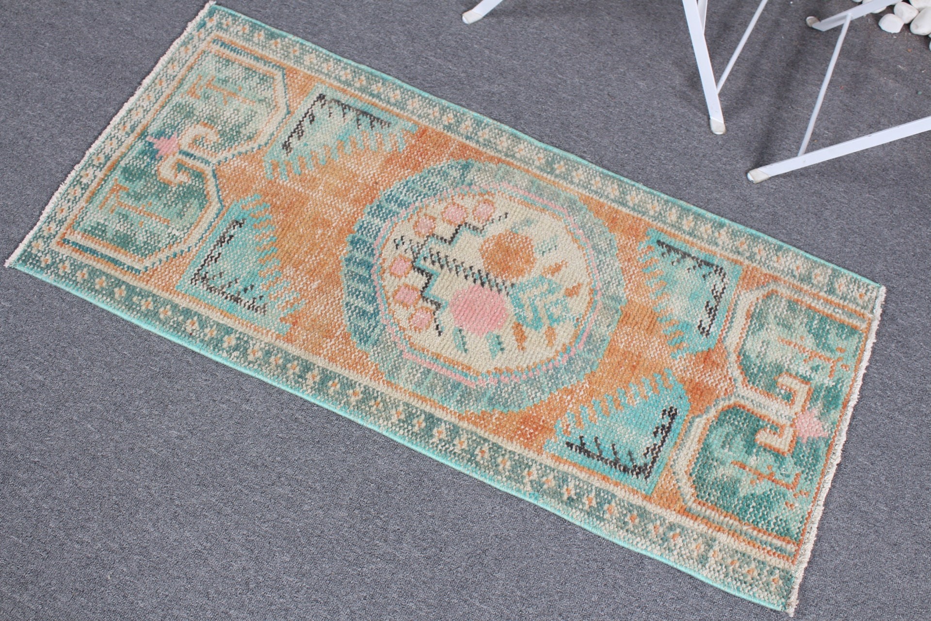 Fas Halısı, Giriş Halısı, 1.8x3.7 ft Küçük Halı, Vintage Halılar, Turuncu Oryantal Halılar, Antika Halı, Türk Halıları, Araba Paspas Halısı, Dekoratif Halı