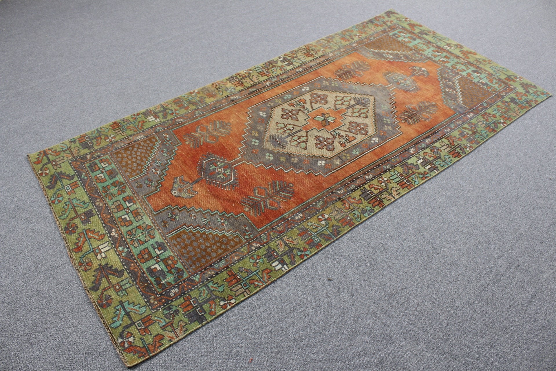 Moroccan Rug, Turkish Rug, Vintage Rug, Muted Rug, Rugs for Nursery, Orange  3.4x7.5 ft Area Rug, Kitchen Rugs