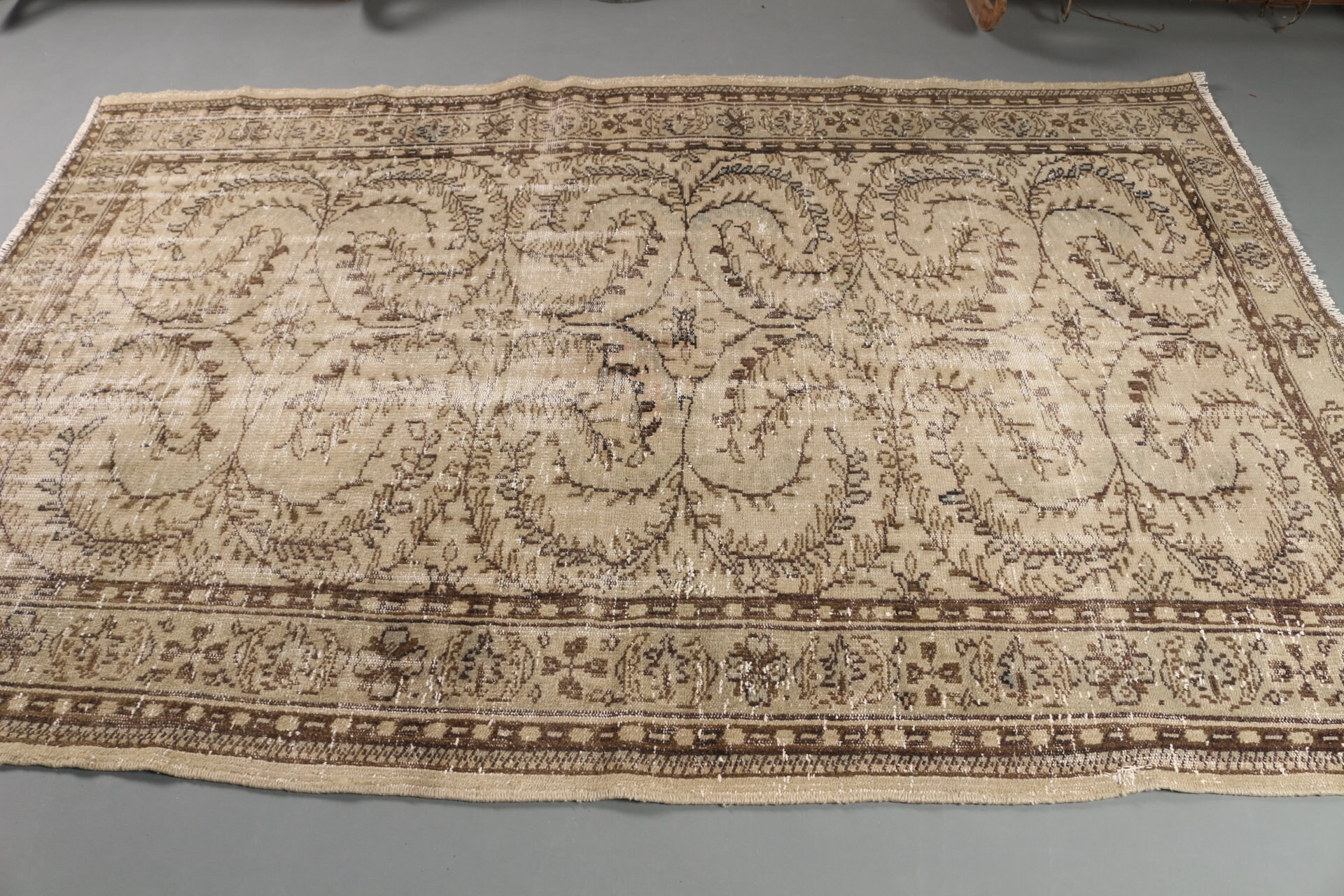 Türk Halısı, Oushak Halısı, Yeşil 5.5x8.3 ft Büyük Halı, Vintage Halı, Yatak Odası Halısı, Türkiye Halısı, Oturma Odası Halıları