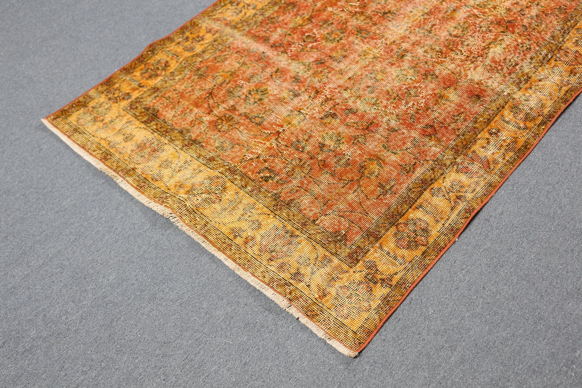 3.7x6.5 ft Area Rug, Orange Floor Rugs, Turkish Rug, Rugs for Area, Dining Room Rug, Antique Rugs, Vintage Rug, Kitchen Rug