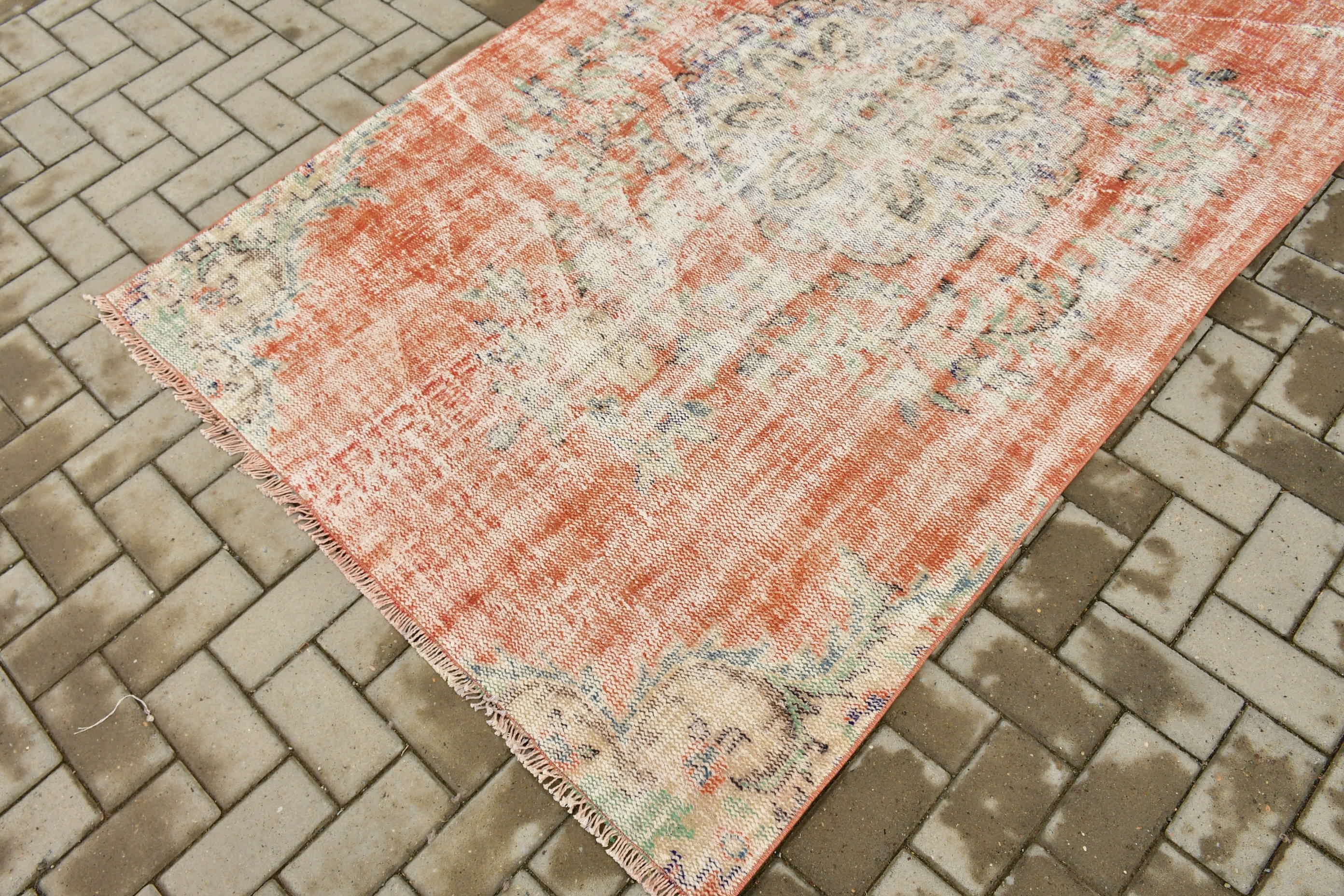 Vintage Rugs, 4.4x7.5 ft Area Rug, Kitchen Rug, Anatolian Rugs, Rugs for Kitchen, Antique Rug, Indoor Rug, Red Wool Rug, Turkish Rug