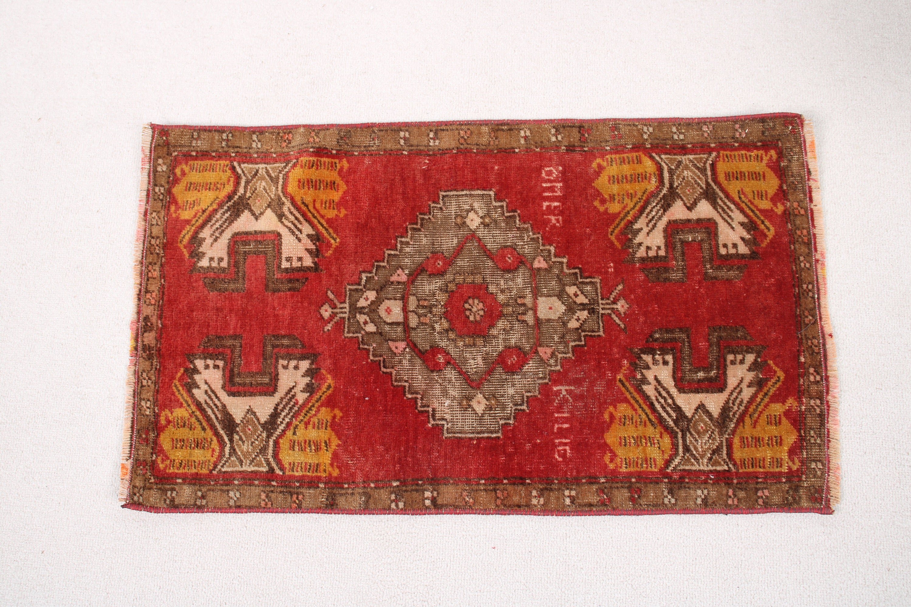 Rugs for Car Mat, Bath Rugs, Cool Rug, 1.4x2.5 ft Small Rugs, Turkish Rug, Floor Rug, Red Oushak Rugs, Kitchen Rugs, Vintage Rugs