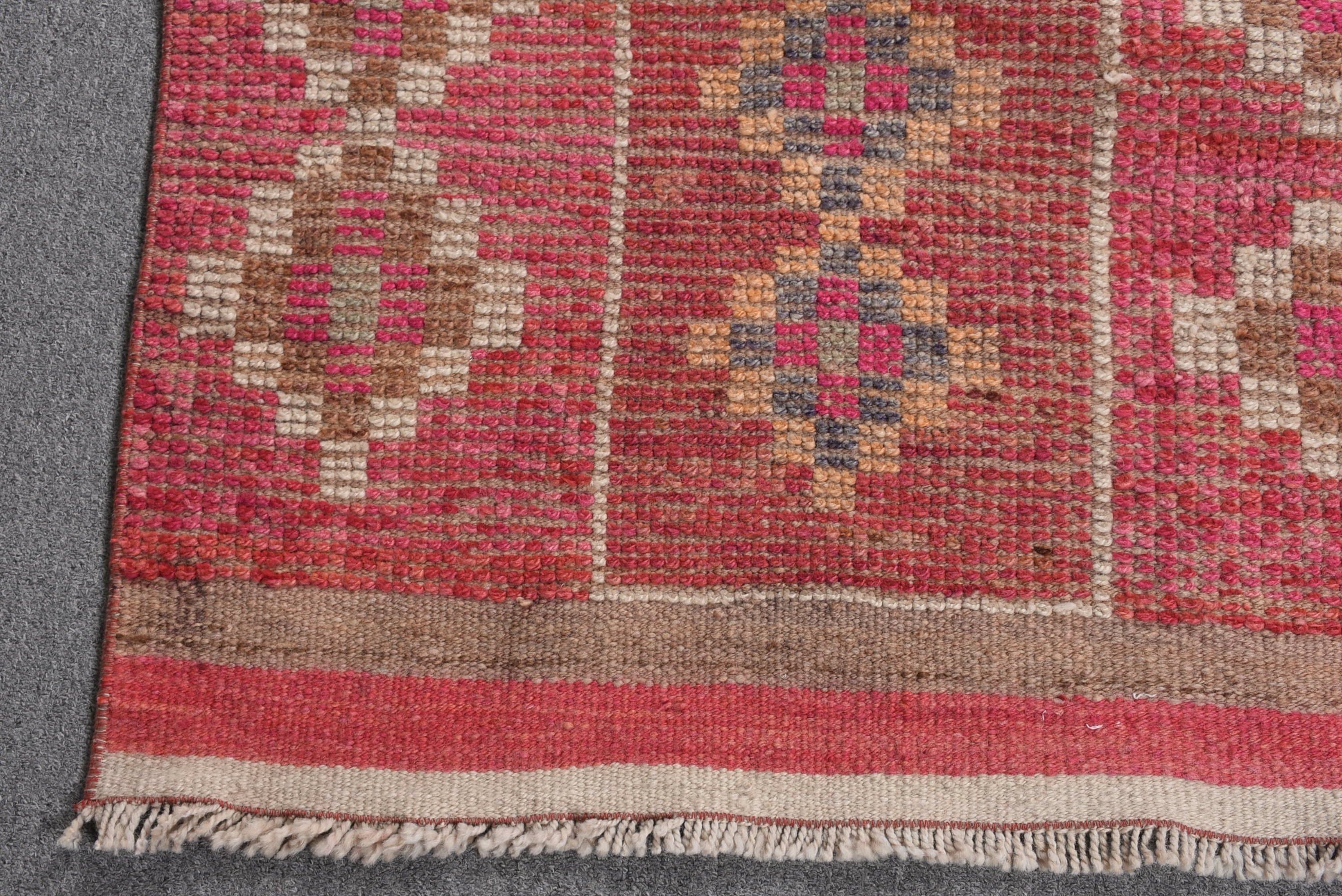 Vintage Rug, Corridor Rug, Turkish Rugs, Rugs for Stair, Wool Rug, Pink Kitchen Rugs, Oushak Rugs, Stair Rugs, 2.7x11.9 ft Runner Rug