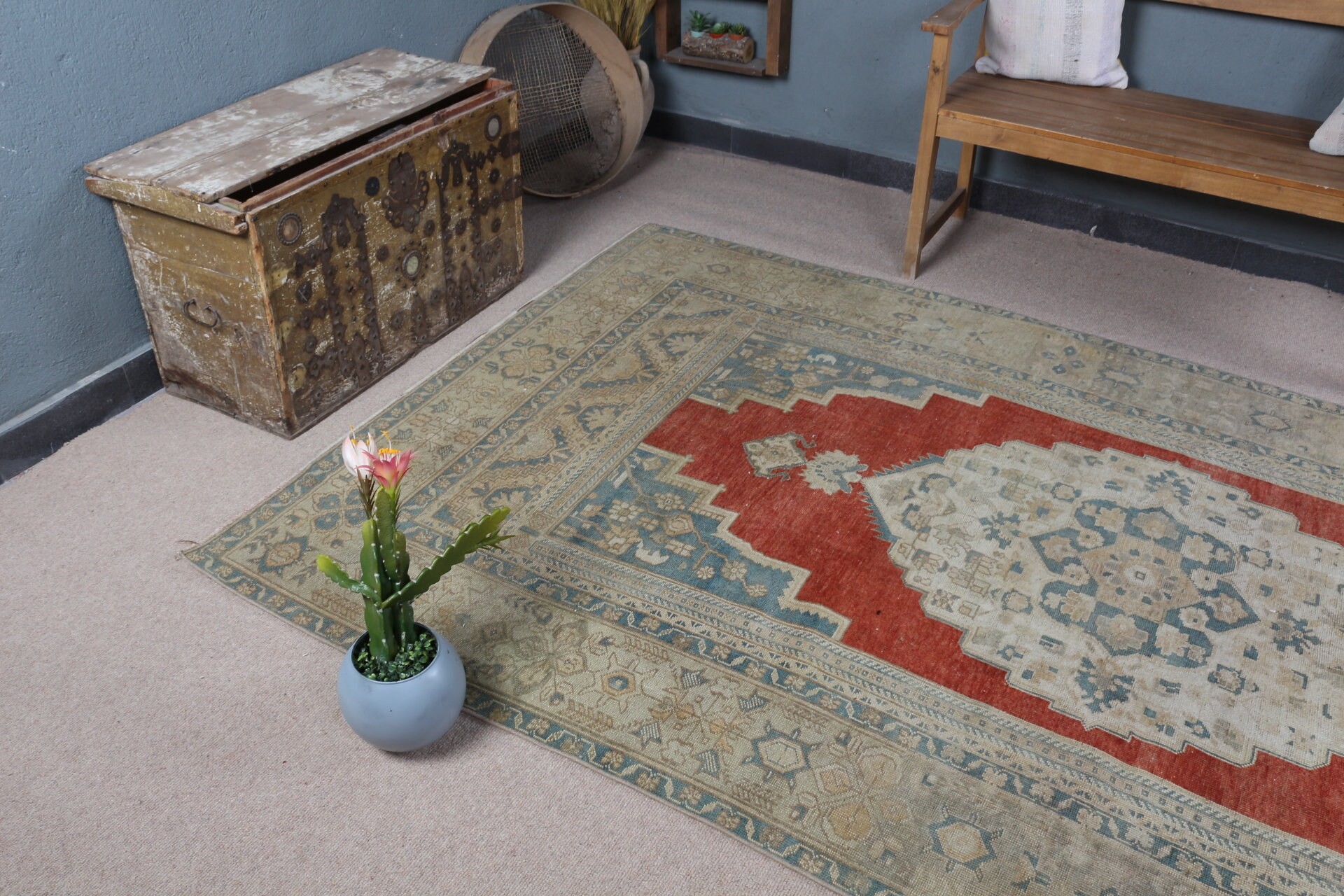 Vintage Rugs, Kitchen Rug, Turkish Rugs, Green Antique Rug, Dining Room Rug, Boho Rug, Bedroom Rug, Antique Rugs, 5.3x9.9 ft Large Rug