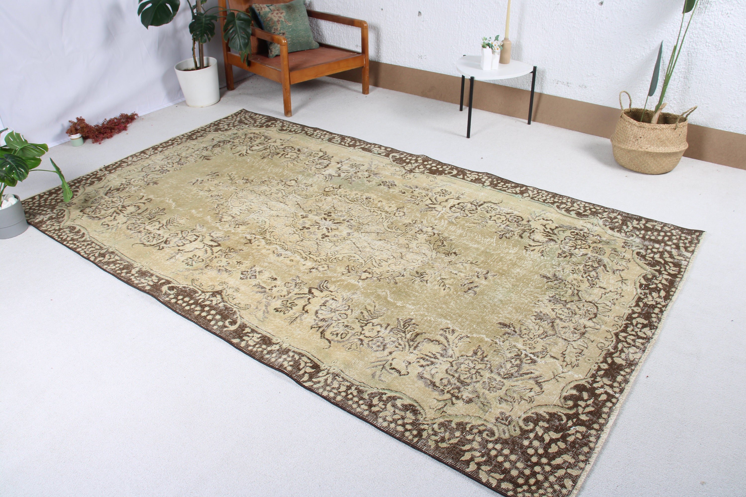 Büyük Boho Halı, Düz Dokuma Halılar, Yeşil El Dokuma Halı, Salon Halıları, 5.3x9.1 ft Büyük Halı, Vintage Halı, Ev Dekorasyonu Halıları, Türk Halıları