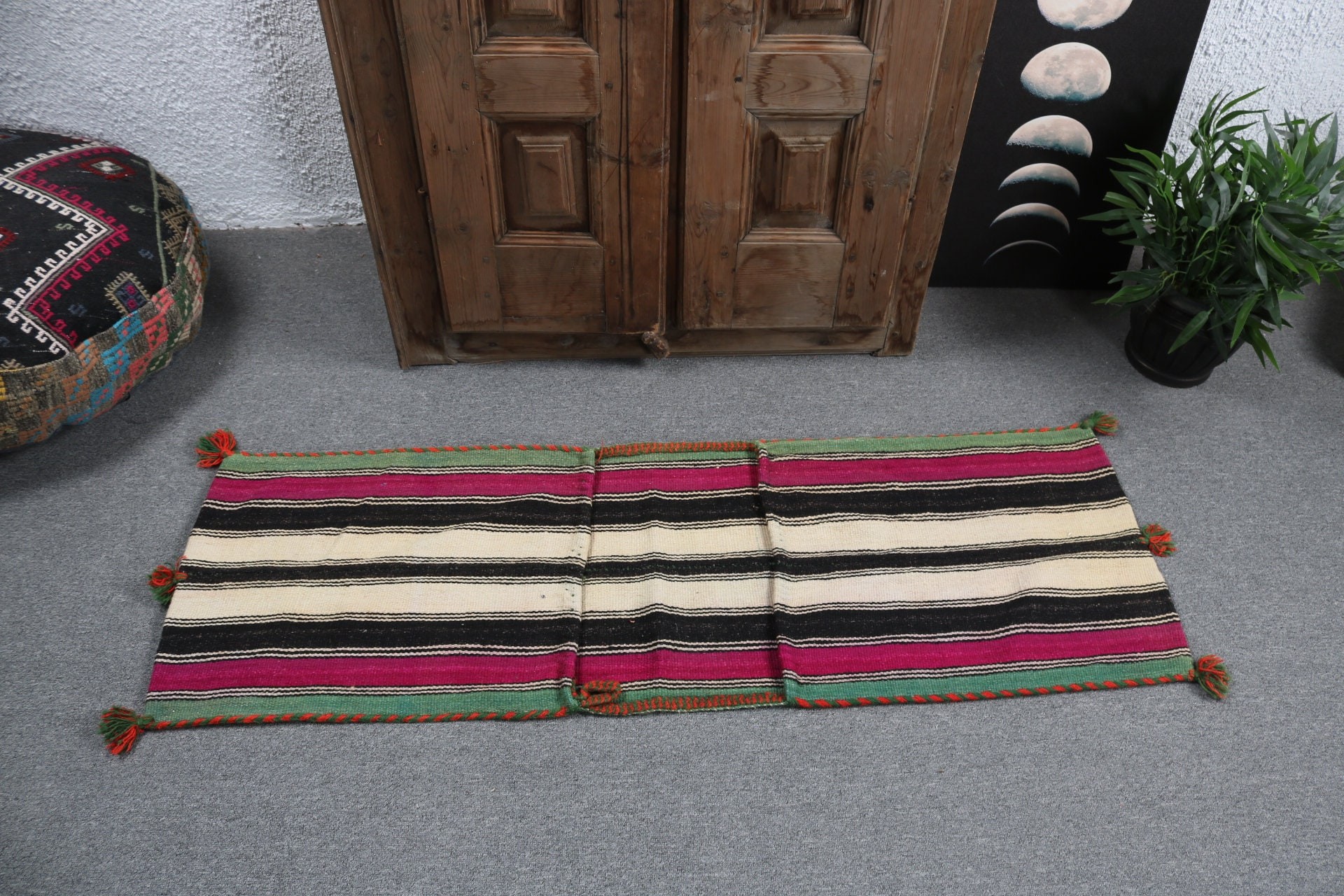 Kilim, Siyah Düz Dokuma Halı, Türk Halıları, Paspas Halıları, Soğuk Halı, 1,5x4,6 ft Küçük Halılar, Oryantal Halılar, Boho Halı, Giriş Halıları, Vintage Halı