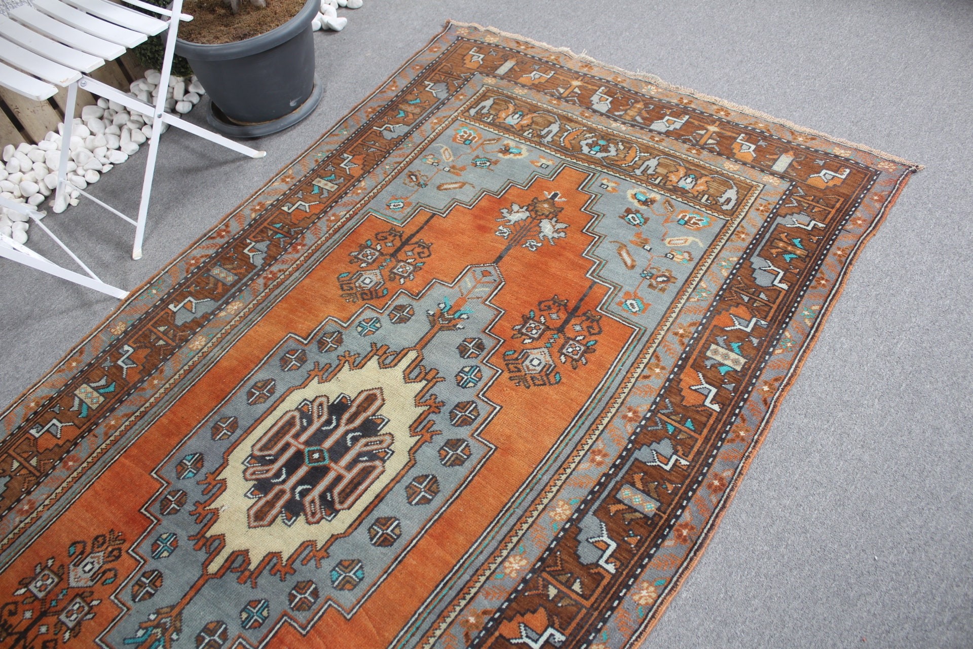 Home Decor Rug, Bedroom Rug, Nursery Rug, Vintage Rug, Orange Anatolian Rug, Outdoor Rug, Turkish Rug, 4.2x8.9 ft Area Rug, Rugs for Area