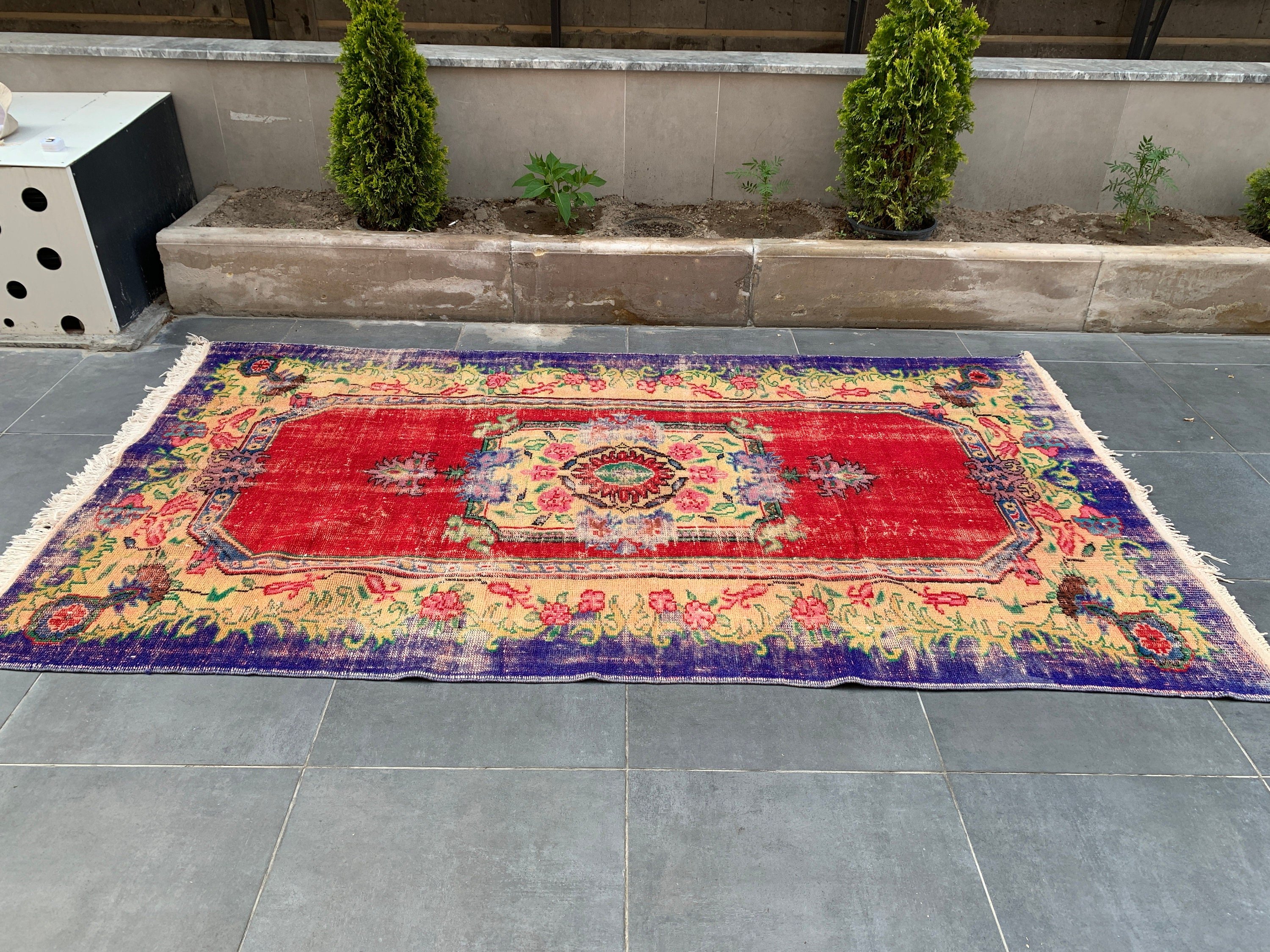 Turkish Rug, 5.2x7.7 ft Large Rugs, Living Room Rug, Distressed Rug, Vintage Rug, Floor Rugs, Red Wool Rug, Bedroom Rug