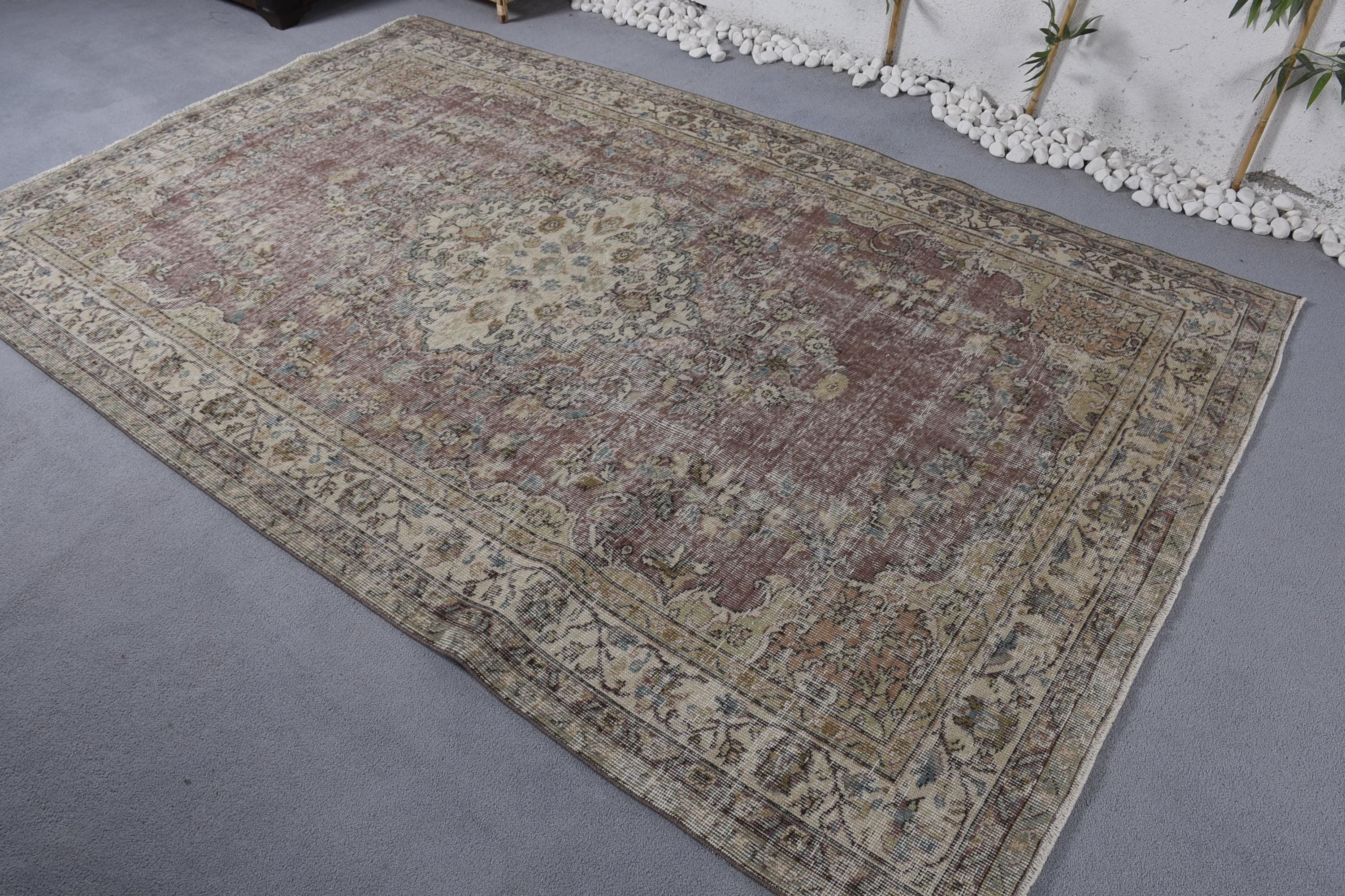 Yemek Odası Halıları, Türk Halıları, Oryantal Halılar, Vintage Halılar, 5,8x9,1 ft Büyük Halı, Nötr Halı, Etnik Halı, Büyük Oushak Halı, Kırmızı Boho Halılar