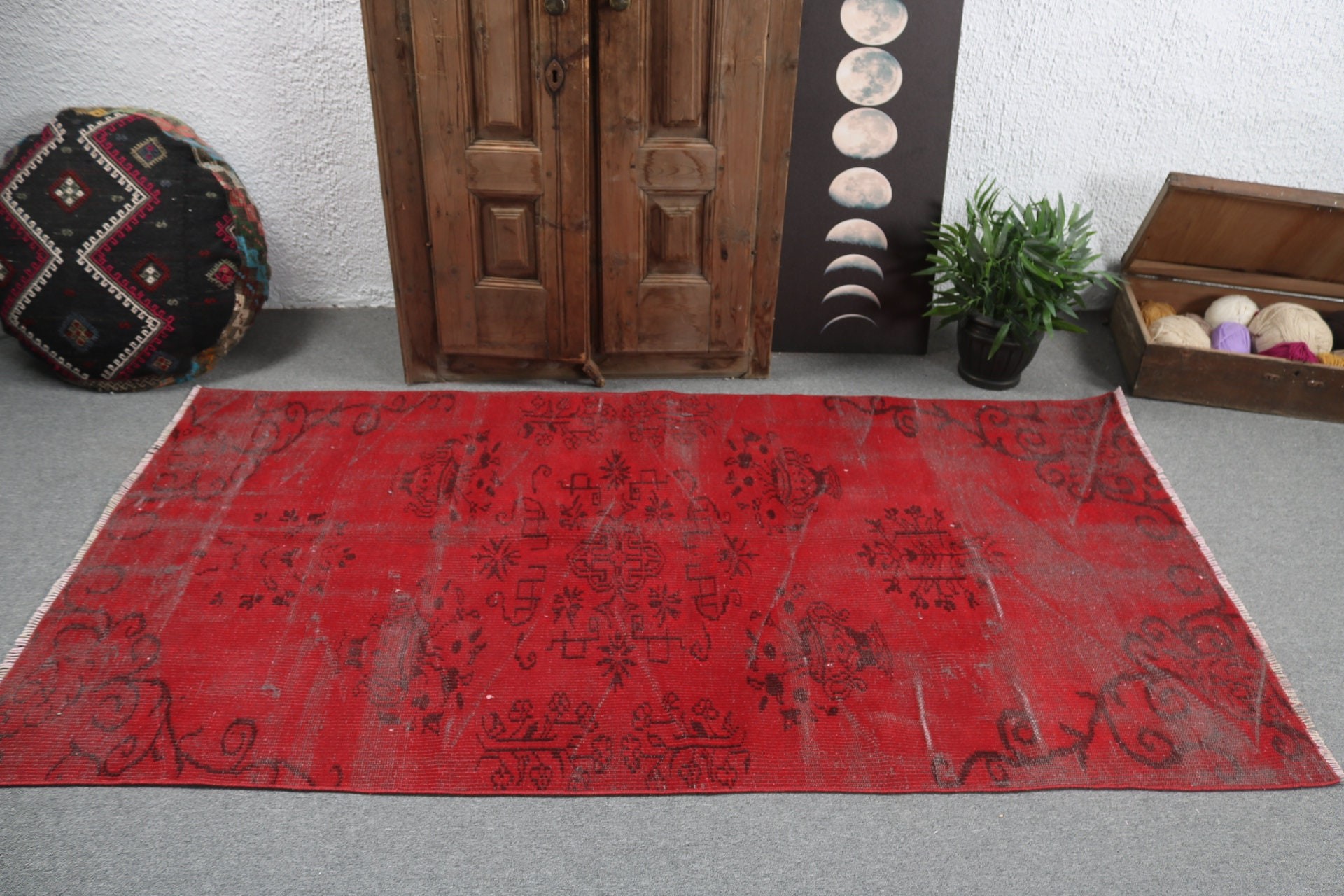 3.7x8.4 ft Area Rug, Floor Rugs, Rugs for Kitchen, Neutral Rugs, Turkish Rugs, Boho Area Rugs, Ethnic Rug, Vintage Rugs, Red Modern Rug