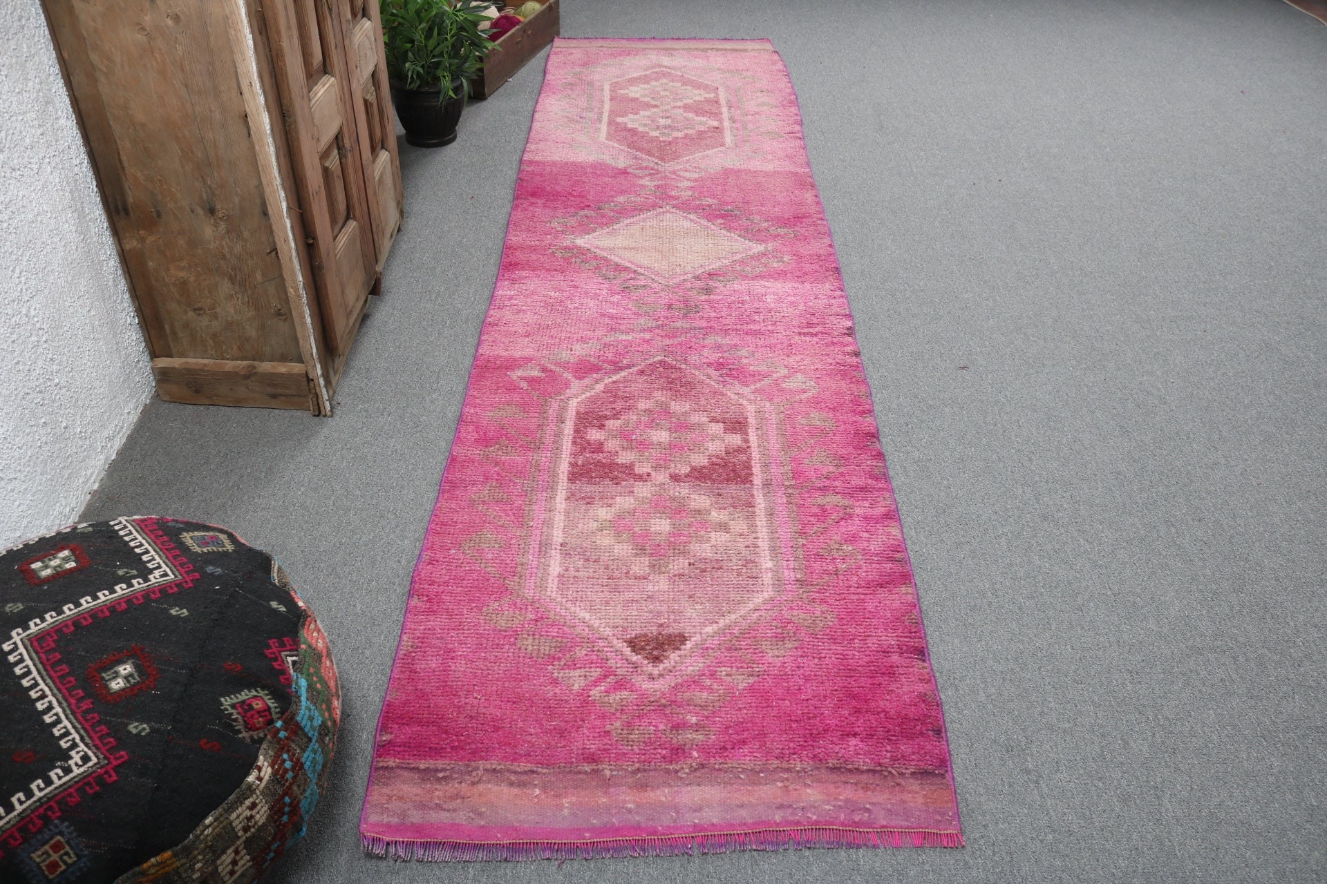 Geometric Rugs, Beni Ourain Runner Rug, 2.8x11 ft Runner Rug, Long Runner Rug, Turkish Rugs, Floor Rugs, Vintage Rugs, Pink Kitchen Rugs