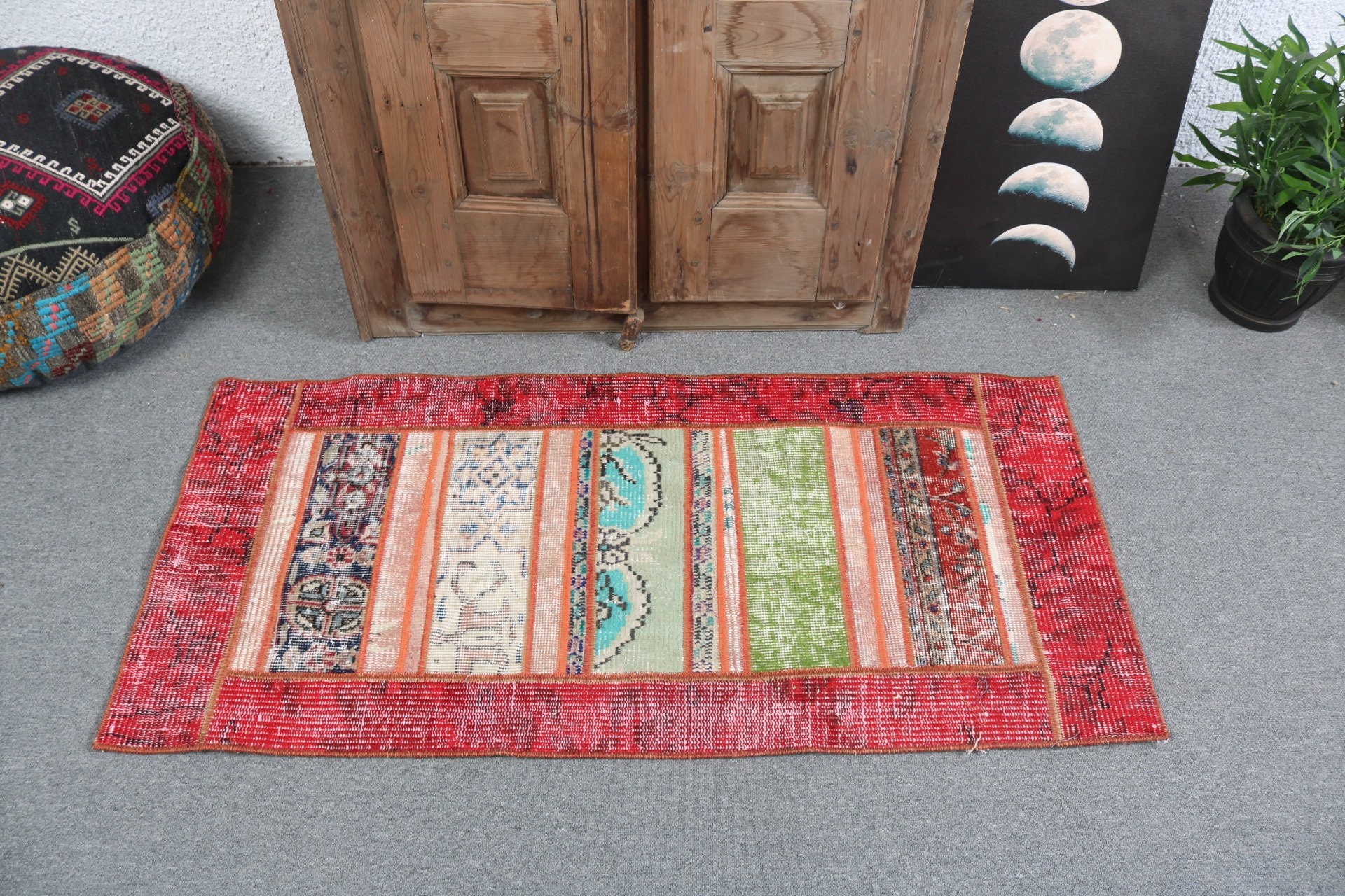 Cute Bath Mat Rugs, Bedroom Rug, Turkish Rugs, Red Oriental Rug, 2x4.3 ft Small Rugs, Home Decor Rug, Vintage Rugs, Oushak Rug, Entry Rugs