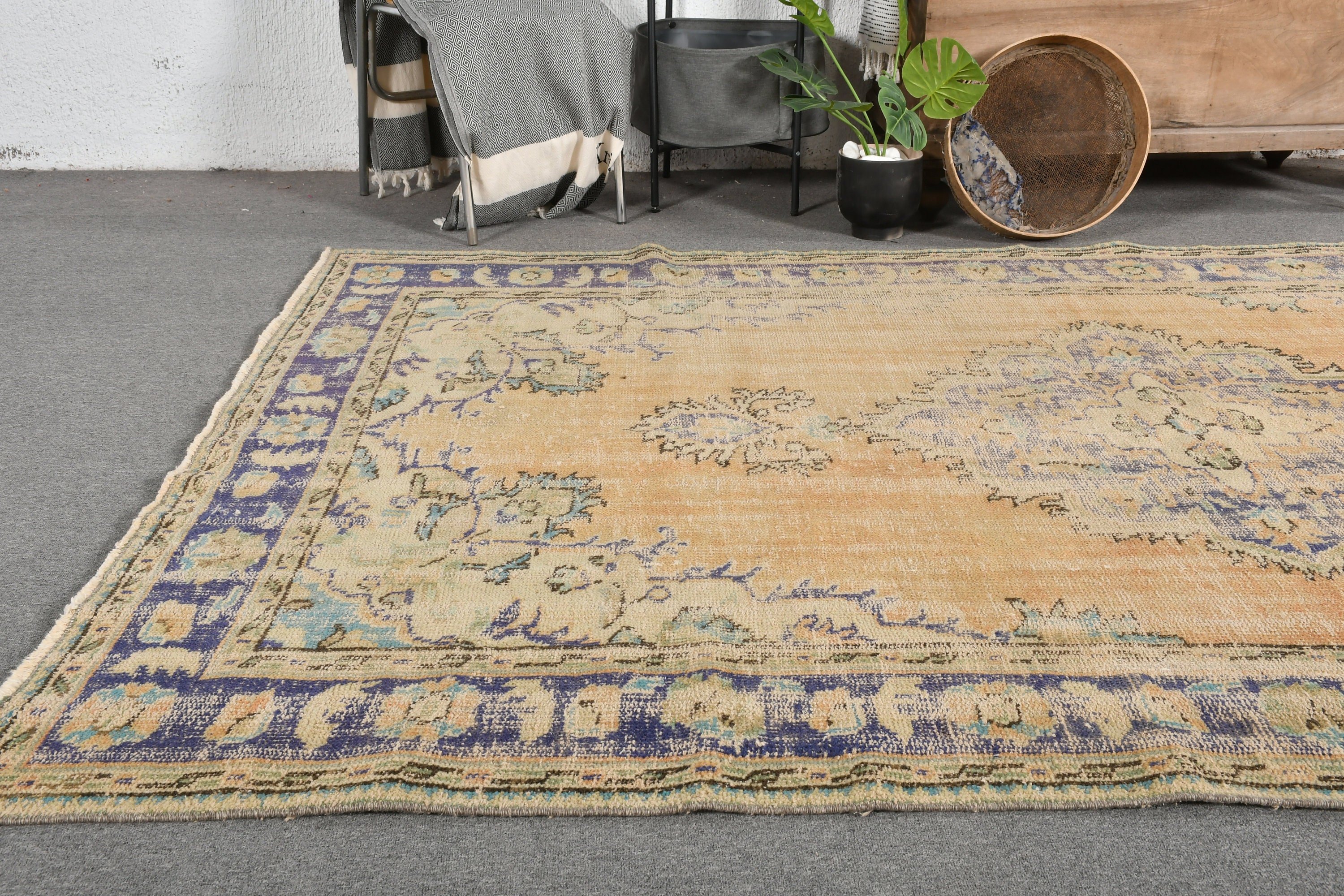 Blue  6x9.3 ft Large Rug, Turkish Rug, Dining Room Rug, Bedroom Rug, Home Decor Rugs, Vintage Rugs, Floor Rug, Salon Rugs