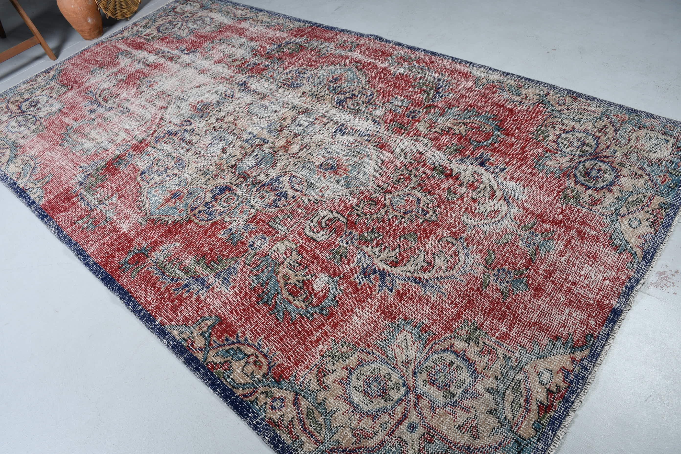 Bedroom Rug, Dining Room Rug, Red Home Decor Rugs, Turkish Rug, Kitchen Rug, 5.9x10 ft Large Rug, Living Room Rugs, Muted Rug, Vintage Rug