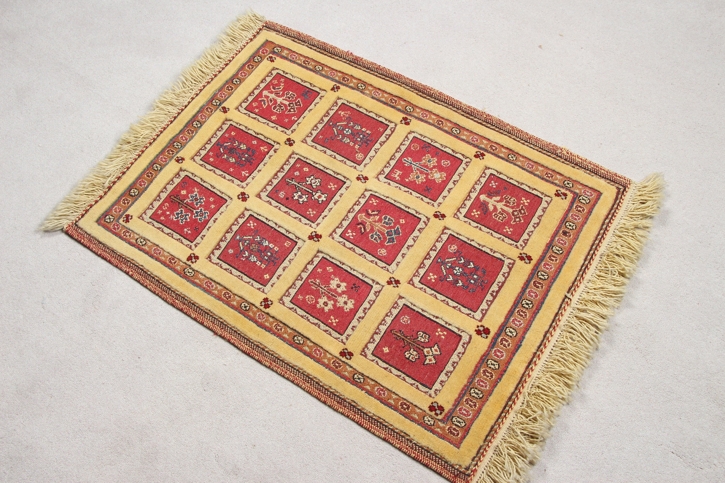 Turkish Rugs, Door Mat Rugs, Turkey Rugs, Moroccan Rug, Yellow Oushak Rugs, 2.1x2.9 ft Small Rugs, Bedroom Rug, Floor Rug, Vintage Rugs