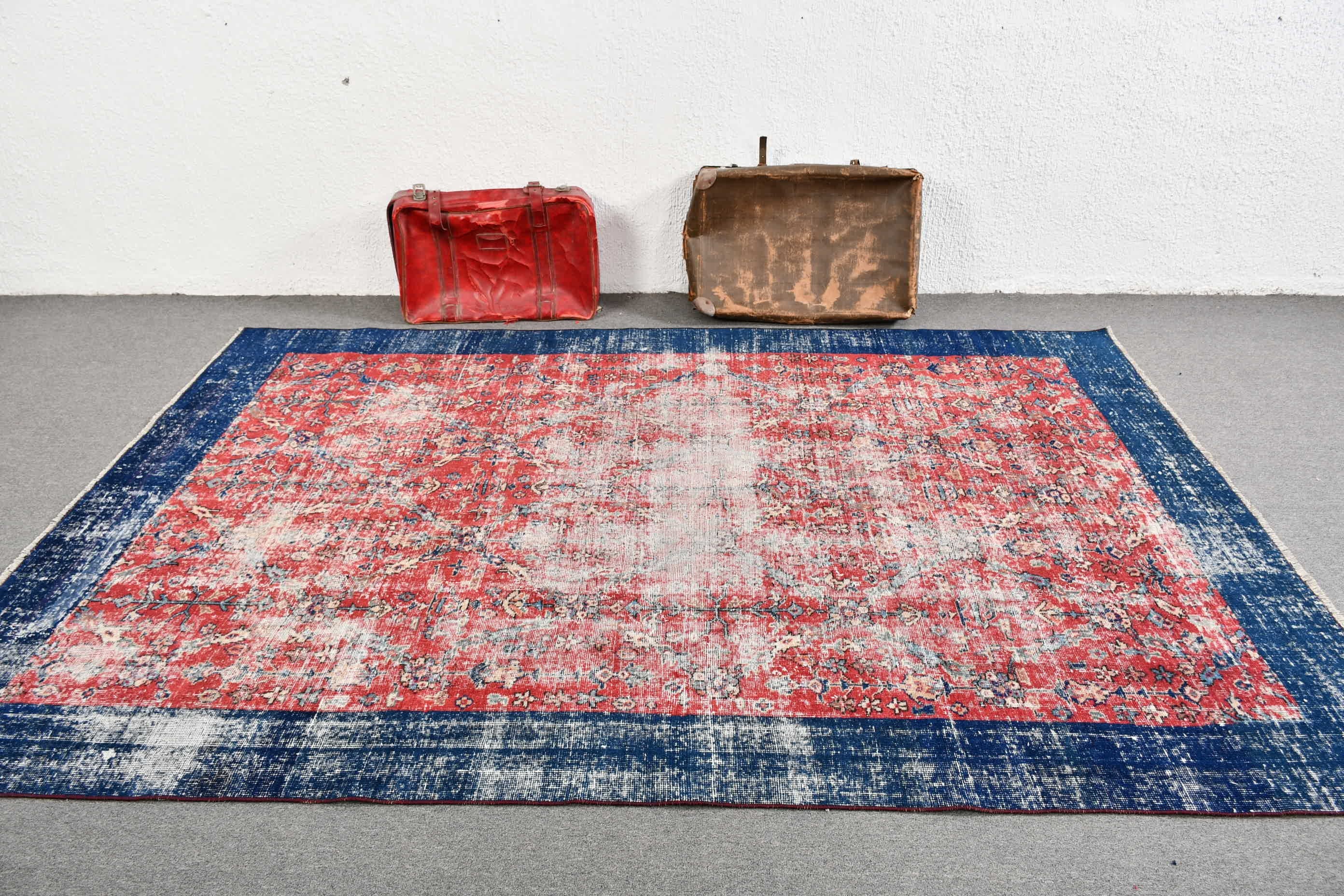 Eclectic Rugs, Turkish Rug, Dining Room Rugs, Red Moroccan Rug, 6.3x9.1 ft Large Rug, Kitchen Rug, Vintage Rugs, Cool Rugs, Bedroom Rugs