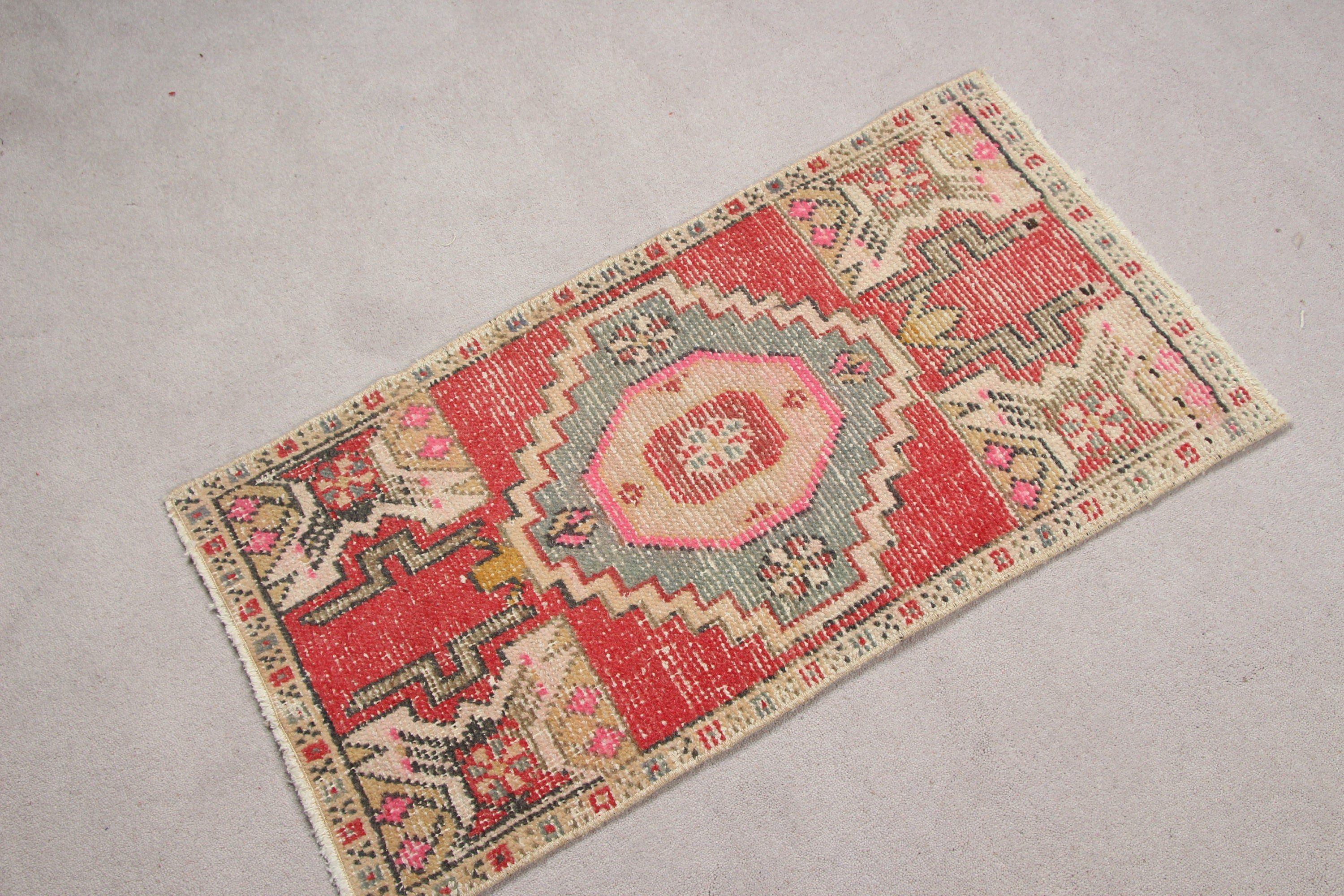 Vintage Rugs, 1.5x2.9 ft Small Rug, Antique Rug, Door Mat Rugs, Rugs for Bedroom, Red Kitchen Rugs, Bath Rug, Turkish Rug, Wool Rug