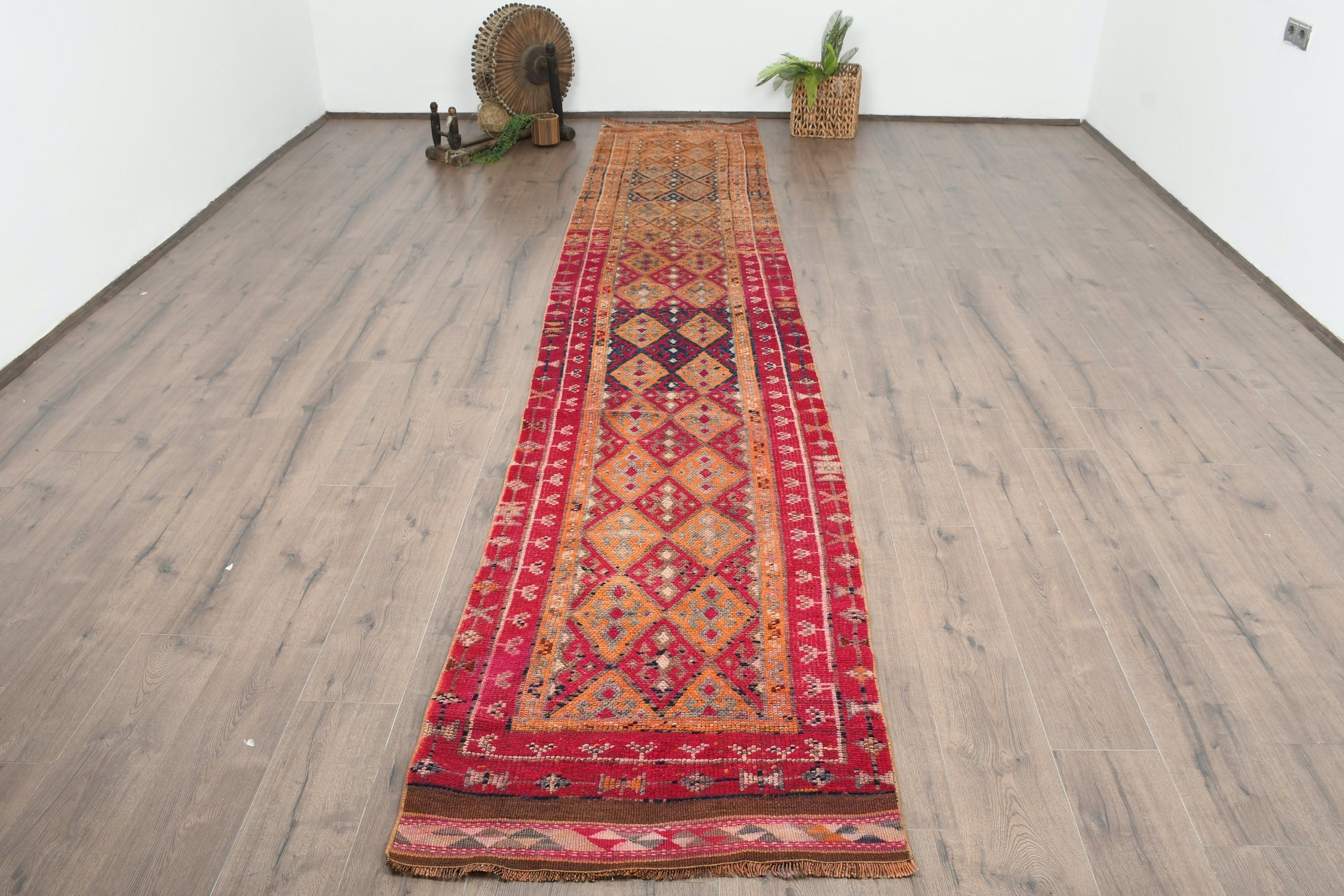 Flatweave Rug, 2.6x14.2 ft Runner Rug, Vintage Rug, Cool Rug, Oriental Rug, Turkish Rugs, Kitchen Rugs, Pink Wool Rug, Rugs for Hallway