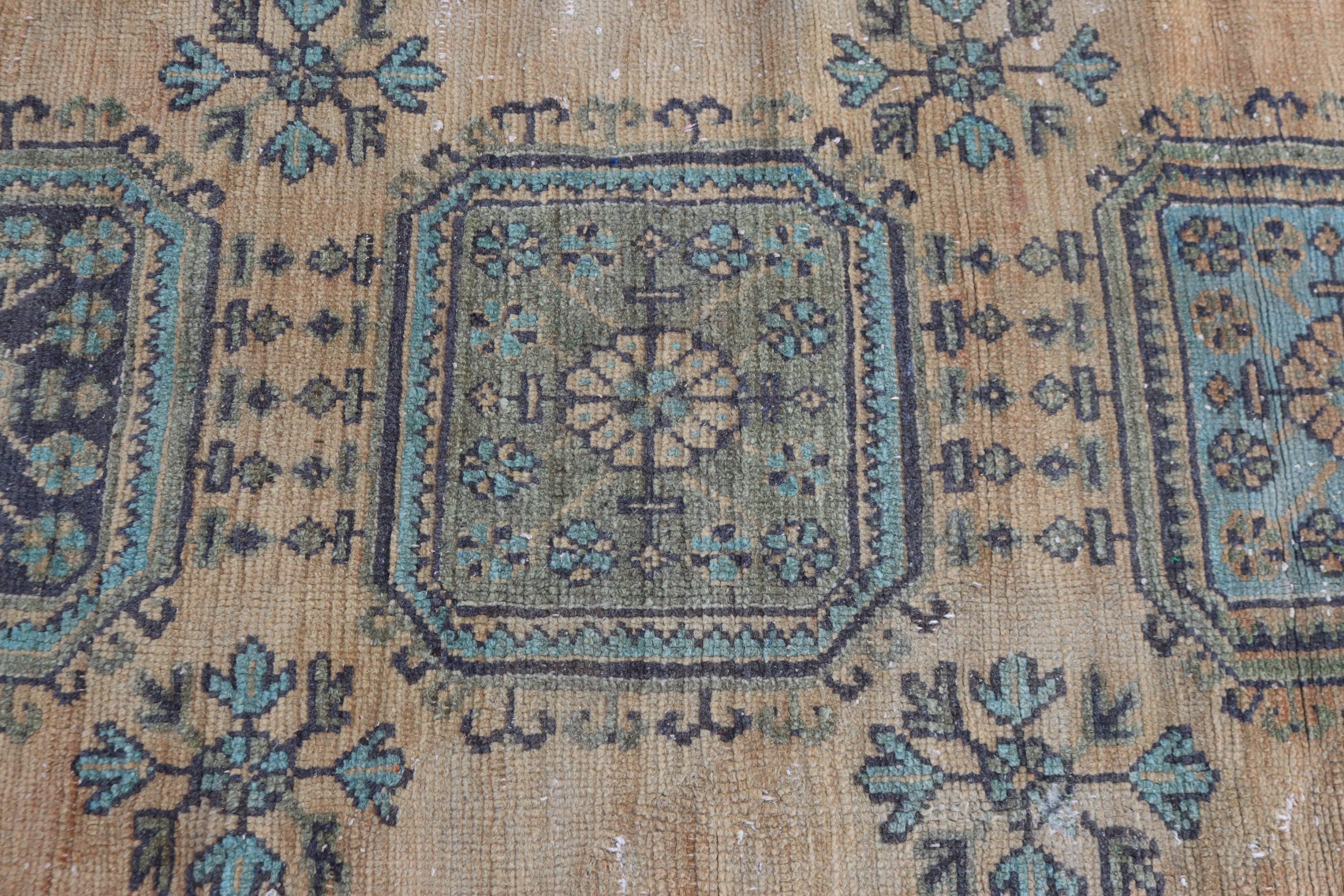 Vintage Halı, Türk Halıları, Sarı Geometrik Halılar, Mutfak Halısı, Ev Dekorasyonu Halıları, Uzun Koşucu Halıları, Yün Halı, 2.8x8.7 ft Runner Halıları