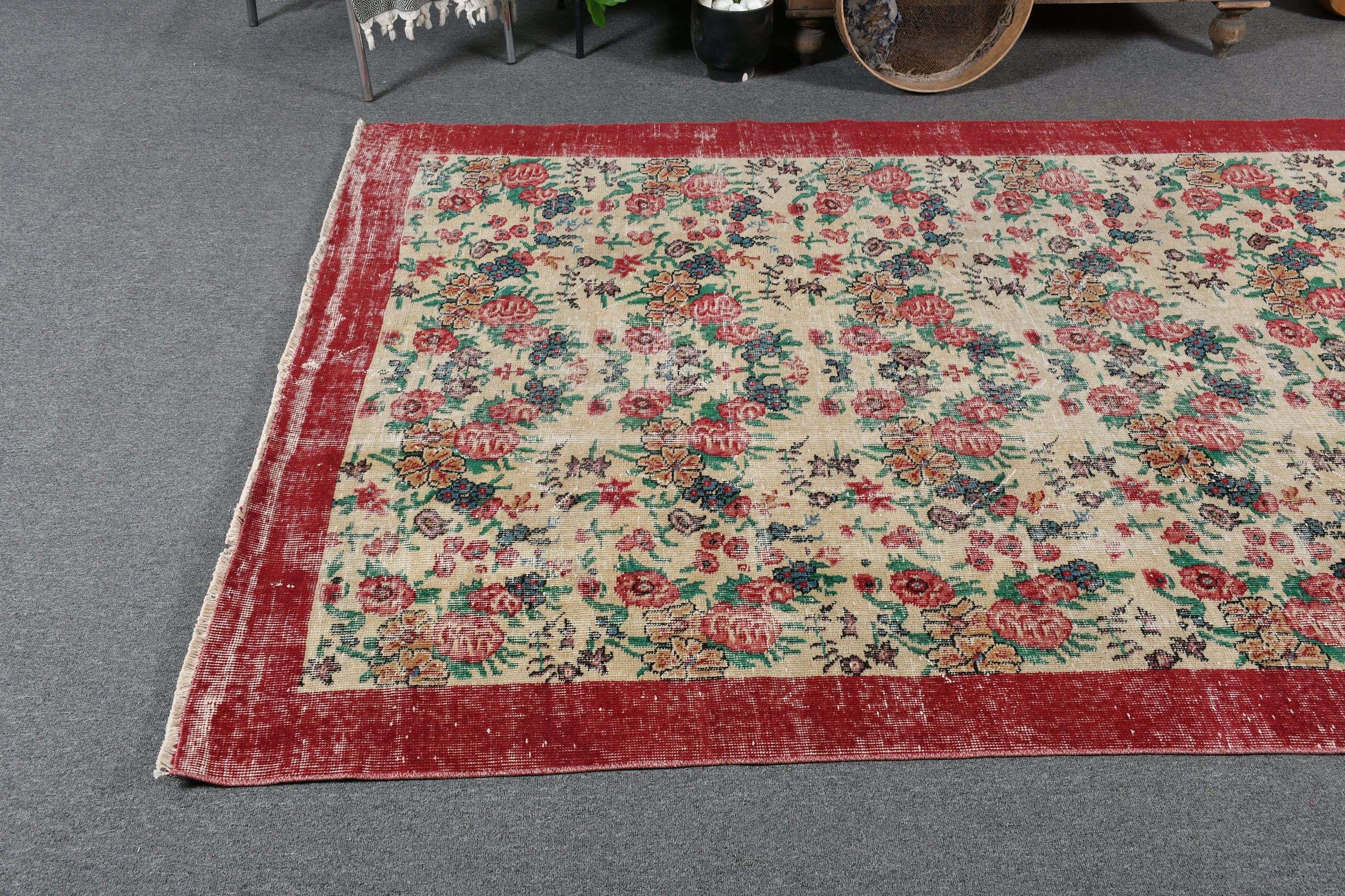 Turkish Rug, Pale Rugs, Red Kitchen Rug, Salon Rug, Home Decor Rug, Living Room Rugs, Vintage Rug, Antique Rug, 5.4x8.6 ft Large Rug