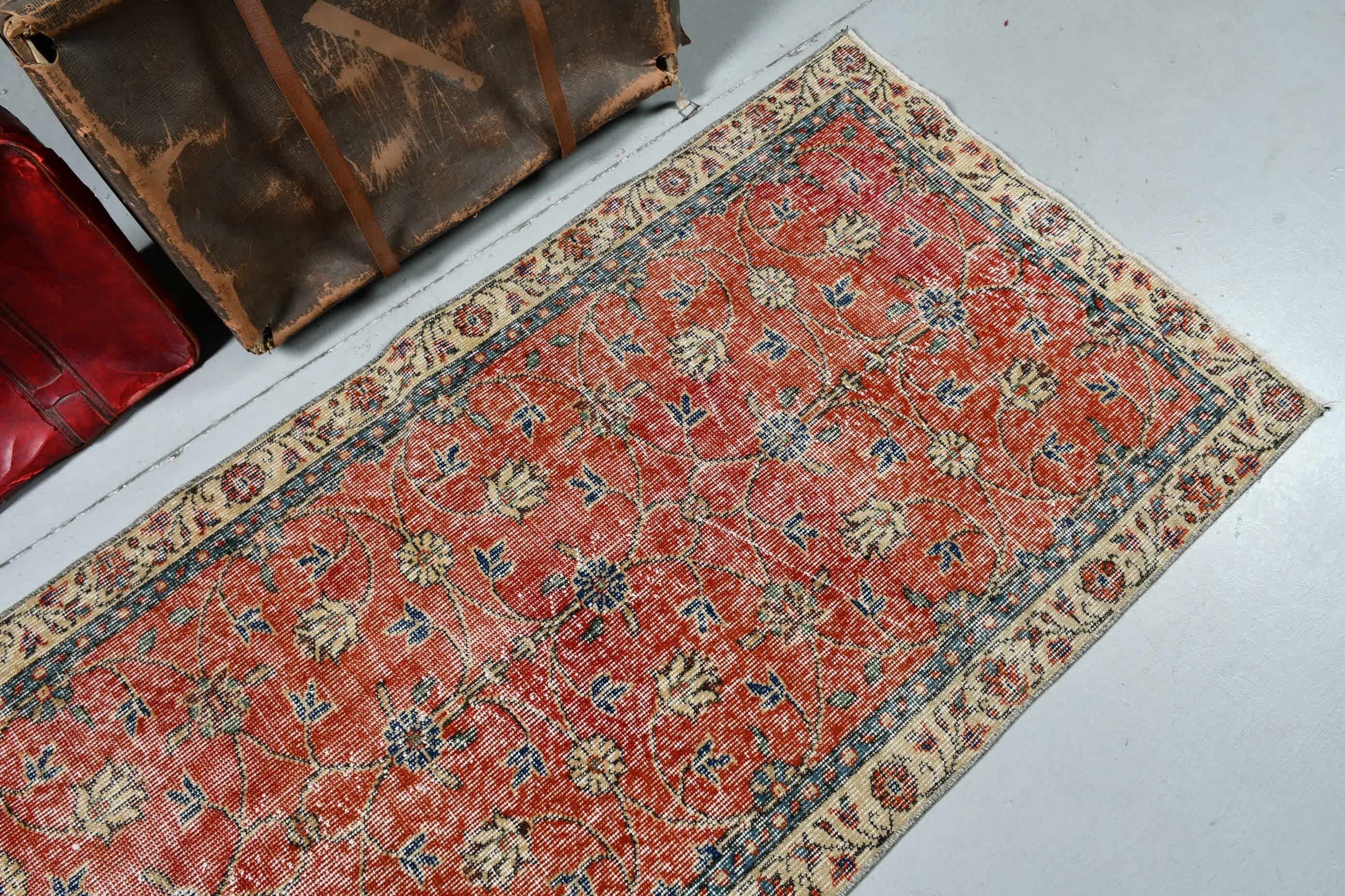 Nursery Rugs, Red Oriental Rug, 2.8x6.2 ft Accent Rugs, Bedroom Rug, Vintage Rug, Rugs for Nursery, Turkish Rug, Wool Rug, Cool Rug