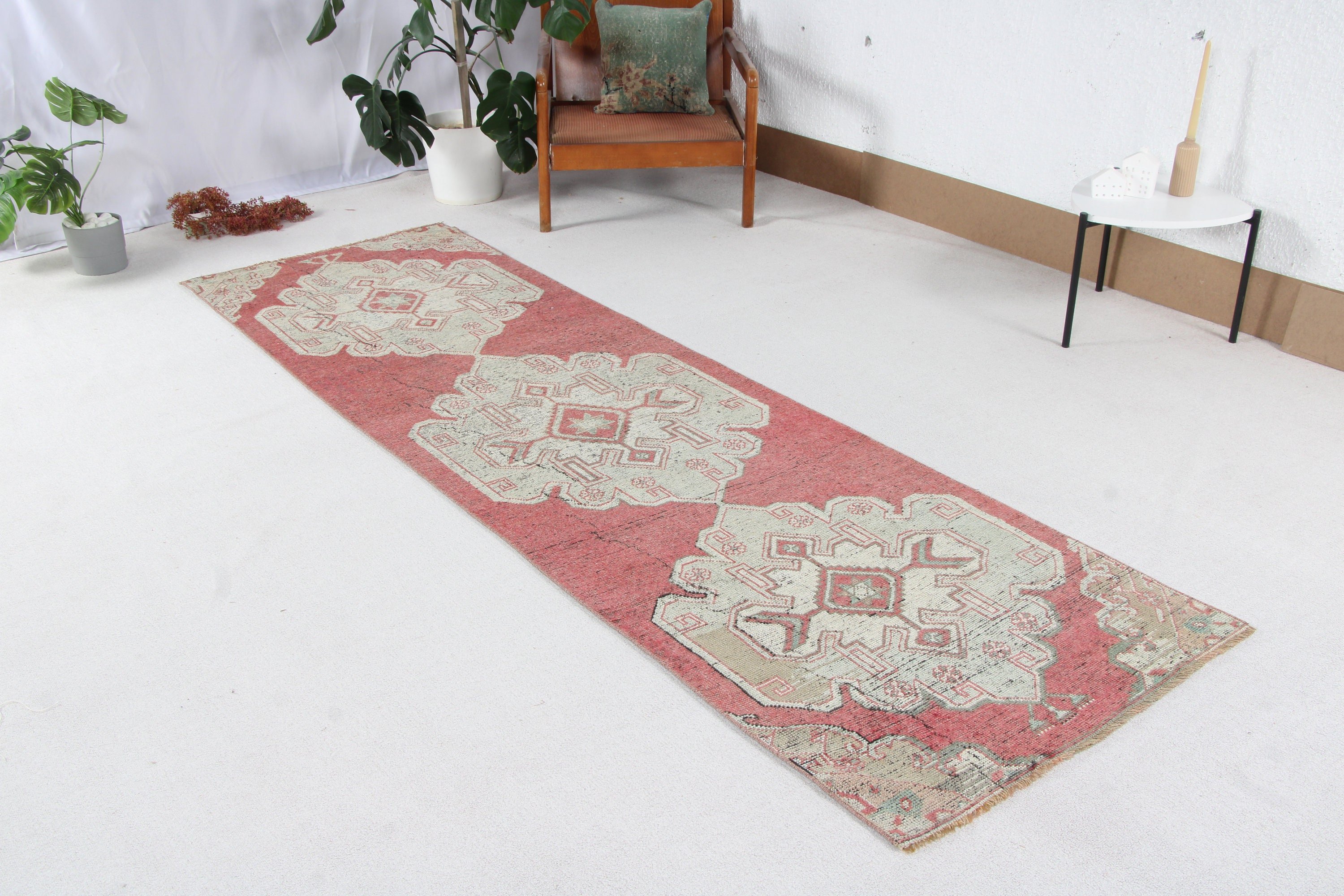 Anatolian Rug, Turkish Rugs, Rugs for Hallway, Kitchen Rug, Red Oriental Rug, Vintage Runner Rugs, 2.9x9.5 ft Runner Rugs, Vintage Rugs