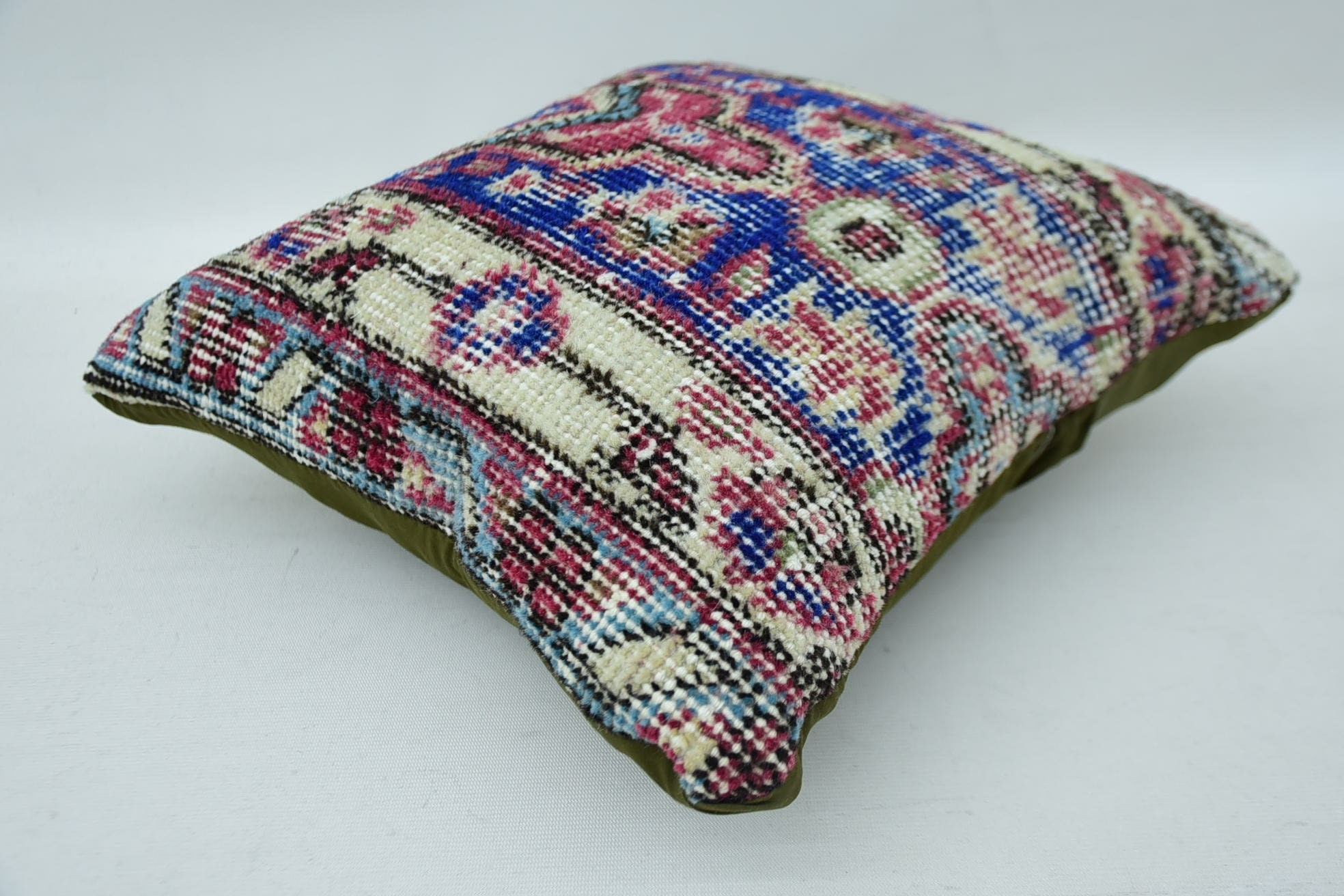 Pillow for Couch, Bolster Throw Cushion Case, Turkish Kilim Pillow, Gift Pillow, Vintage Kilim Pillow Pillow, 12"x12" Blue Cushion Case