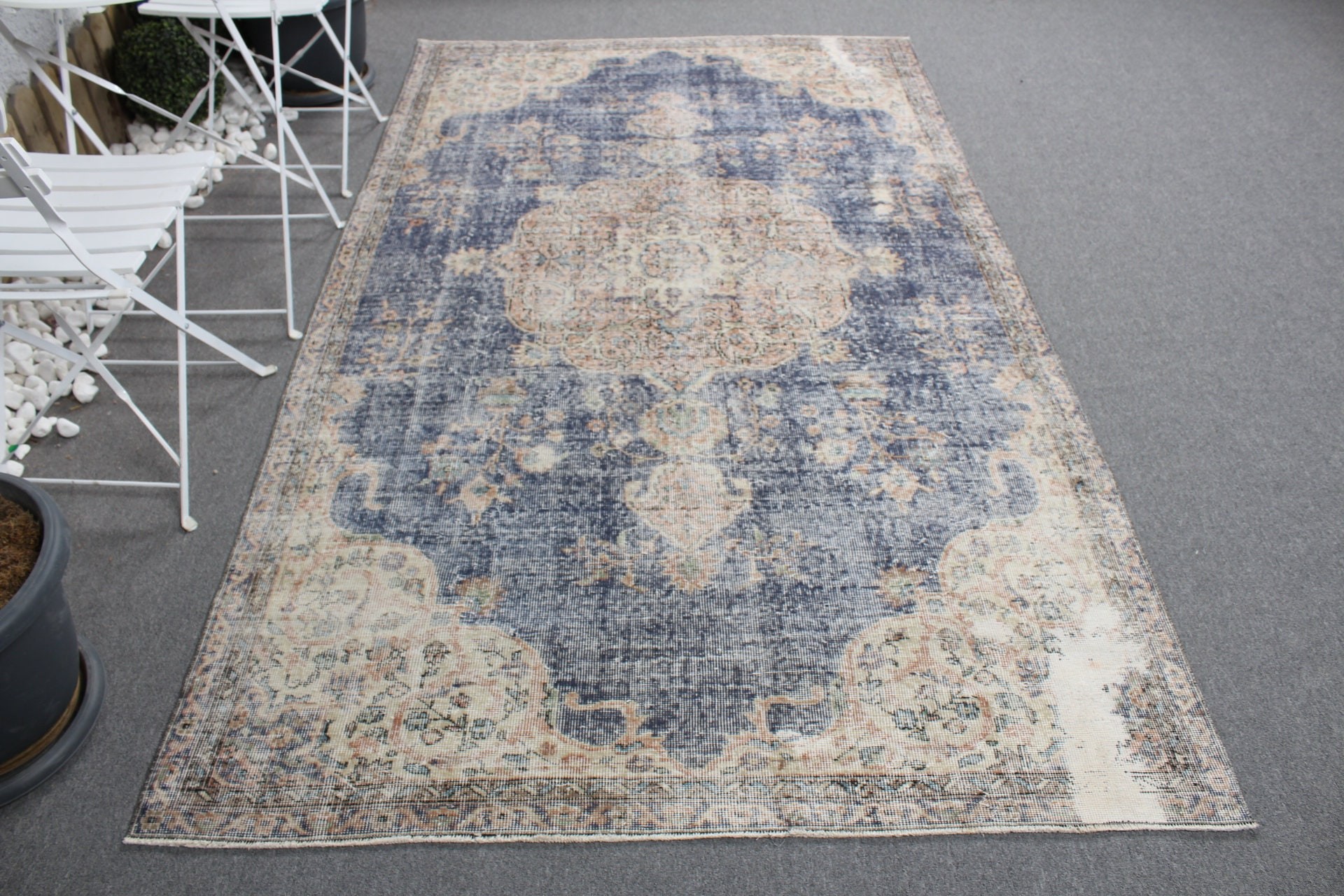 Mavi Yün Halı, 4.9x8.6 ft Büyük Halı, Türk Halısı, Büyük Yün Halı Halıları, Salon Halısı, Oryantal Halı, Vintage Halılar, Ev Dekorasyonu Halıları, Yatak Odası Halısı