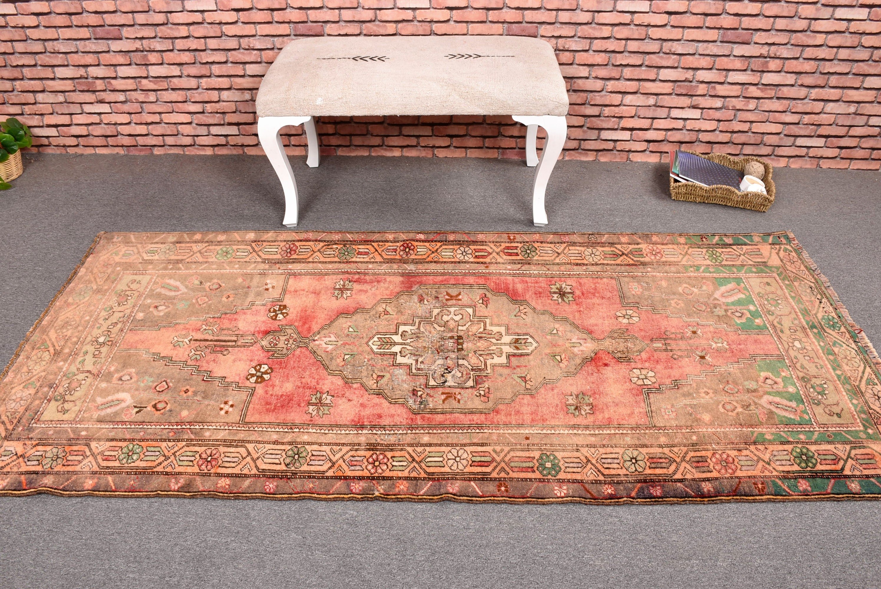 Vintage Area Rug, Luxury Rugs, Rugs for Kitchen, Vintage Rugs, Nursery Rugs, Oushak Rug, Red Cool Rug, 3.4x7.4 ft Area Rug, Turkish Rugs